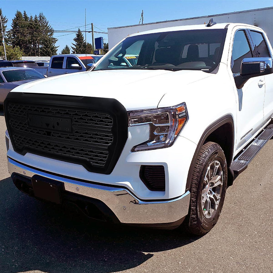 Polished Black Spec-D Tuning Denali Style Front Bumper Hood Upper Grill Grille Compatible with 2019-2021 GMC Sierra 1500