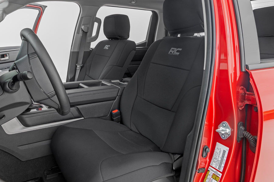 Rough Country Neoprene Seat Covers for Crew Cab Toyota Tundra (2022-2025) w/No Rear Cup Holder - Waterproof & UV Resistant, Foam Padded, Front & Rear Seat Cover Set