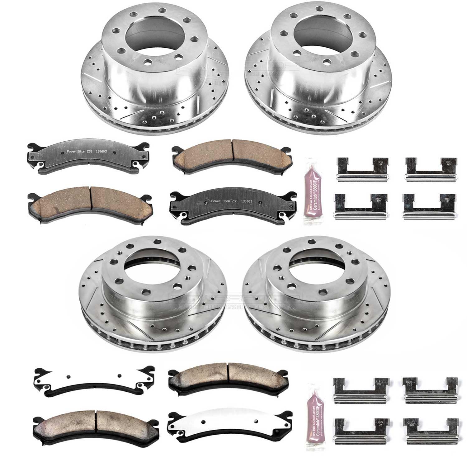 Power Stop Brake Kit Front and Rear For 2001 2002 2003 2004 2005 2006 Chevrolet Silverado 3500 - Truck & Tow Carbon Fiber Ceramic Pads & Drilled and Slotted Rotors Replacement, K5338-36