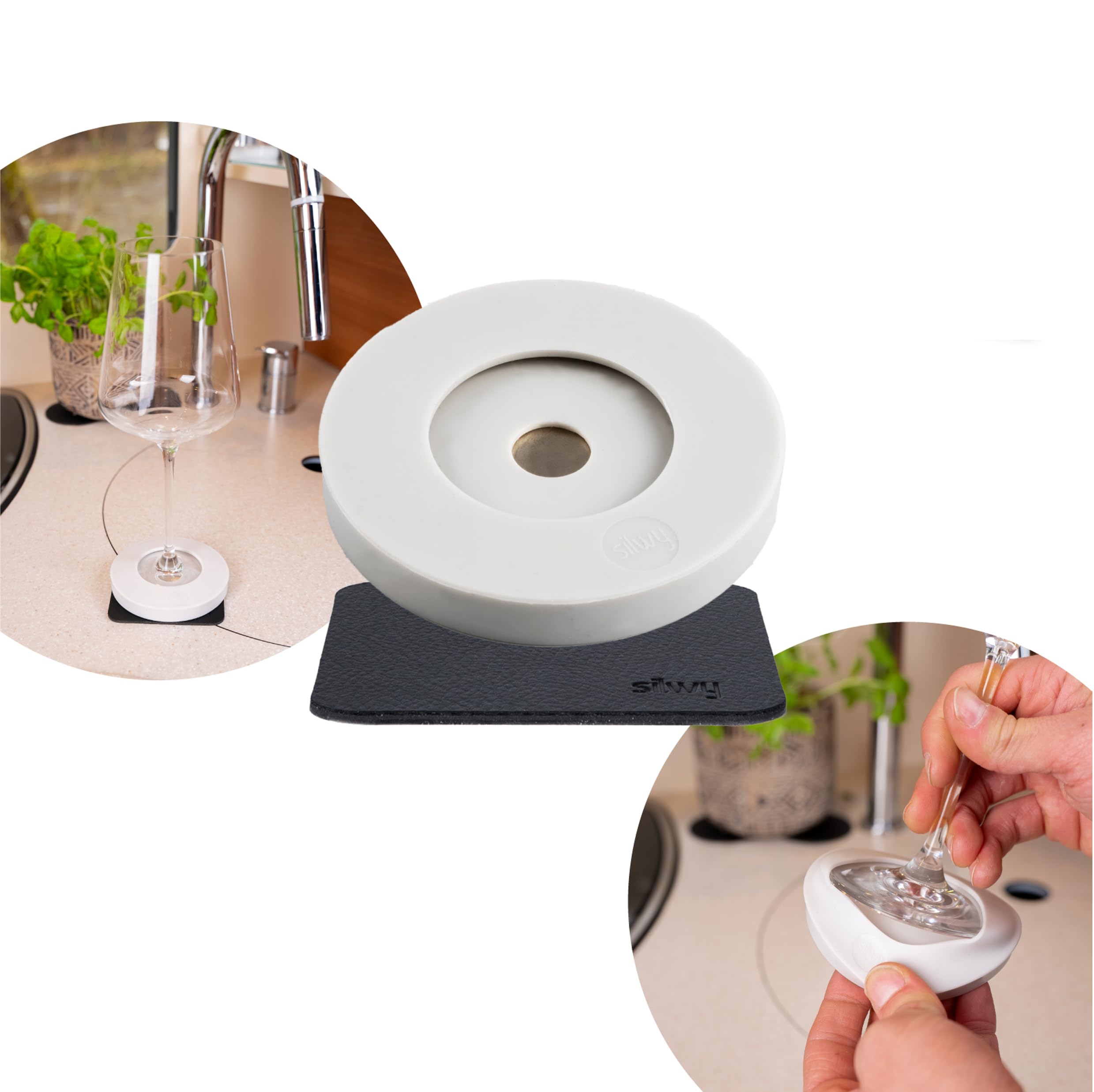 Magnetic Adapter silwy® for Stem Glasses with Metal Nano-Gel Pad – Retrofit Magnetic System for Wine Glasses, Champagne Flutes, and Pilsner Glasses – Includes 1 Magnetic Sleeve & 1 Pad