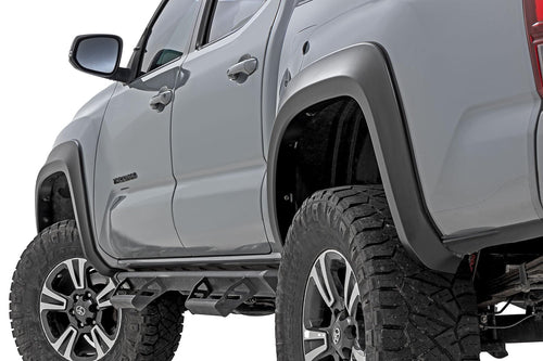 Sport Style Rough Country Fender Flares for Toyota Tacoma (2016-2023) - Durable ABS Flares, 1" Coverage, No-Drill Install, UV-Protected Flat Black Finish