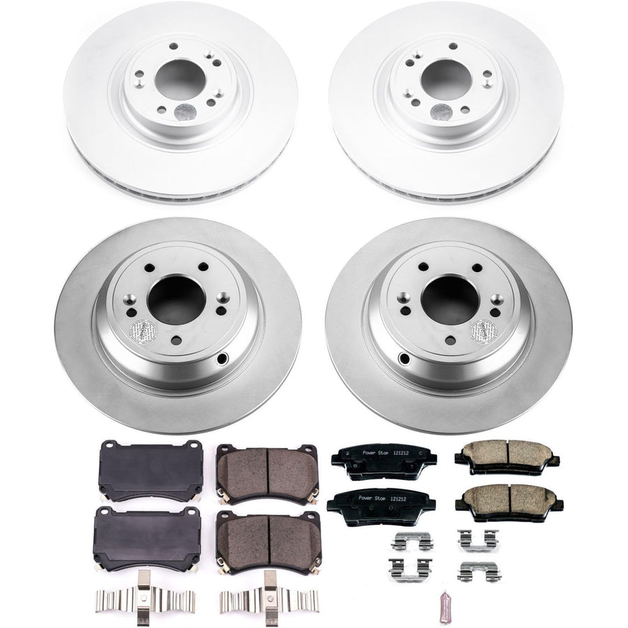 Power Stop CRK5845 Coated Brake Rotors and Z17 Front and Rear Brake Pads Kit For Hyundai Genesis 2010-2014 [Model Specific]