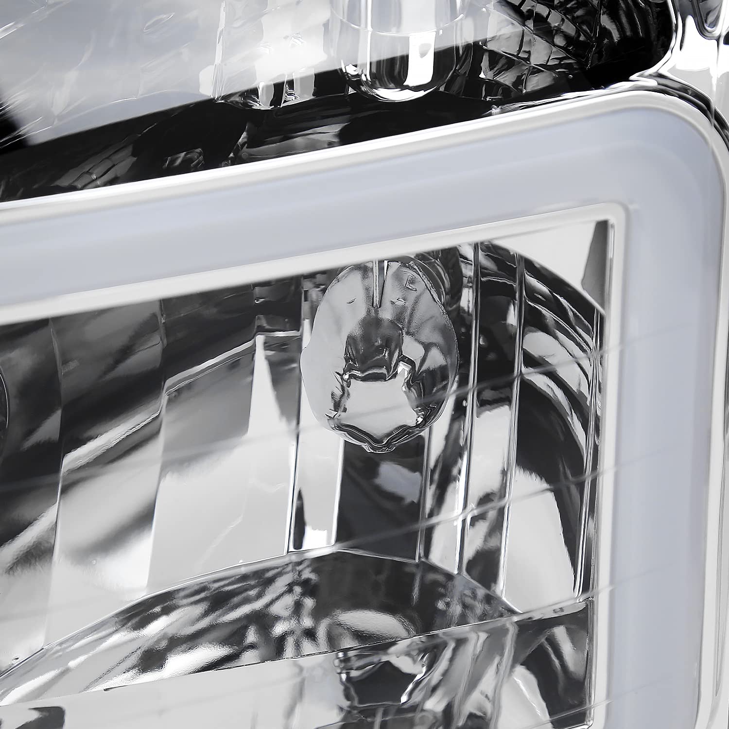 Chrome Headlights SPEC-D TUNING w/LED Light Bar Compatible with 2004-2015 Nissan Titan, 2004-2007 Armada, Left + Right Pair Headlamp Assembly