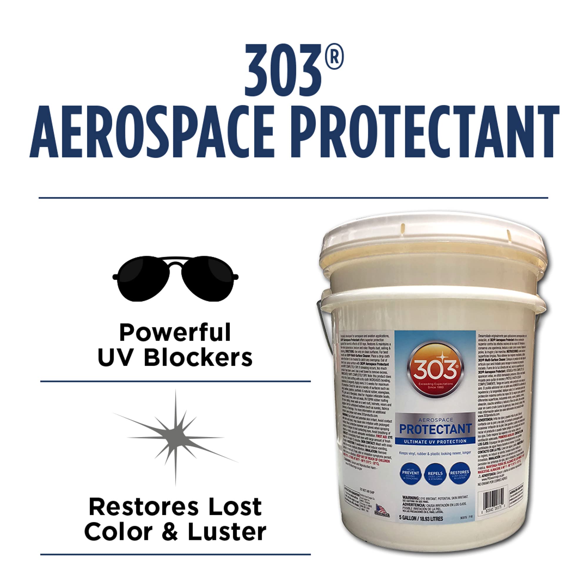 Aerospace Protectant 303 Products – UV Protection – Repels Dust, Dirt, & Staining – Smooth Matte Finish – Restores Like-New Appearance – 5 Gallons (30375)