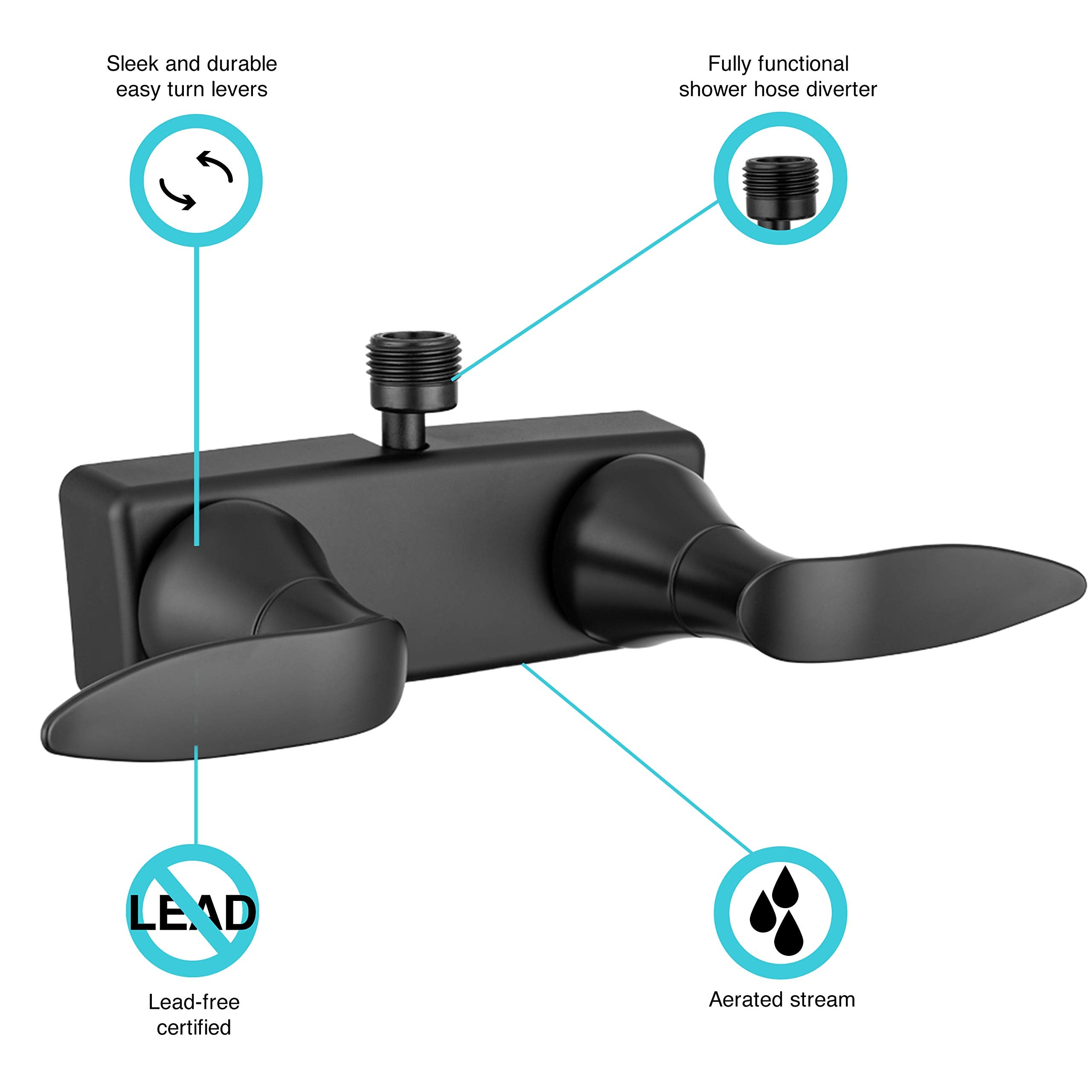 Dura Faucet RV Shower Faucet DF-SA100LH-MB Valve Diverter with Winged Levers (Matte Black)