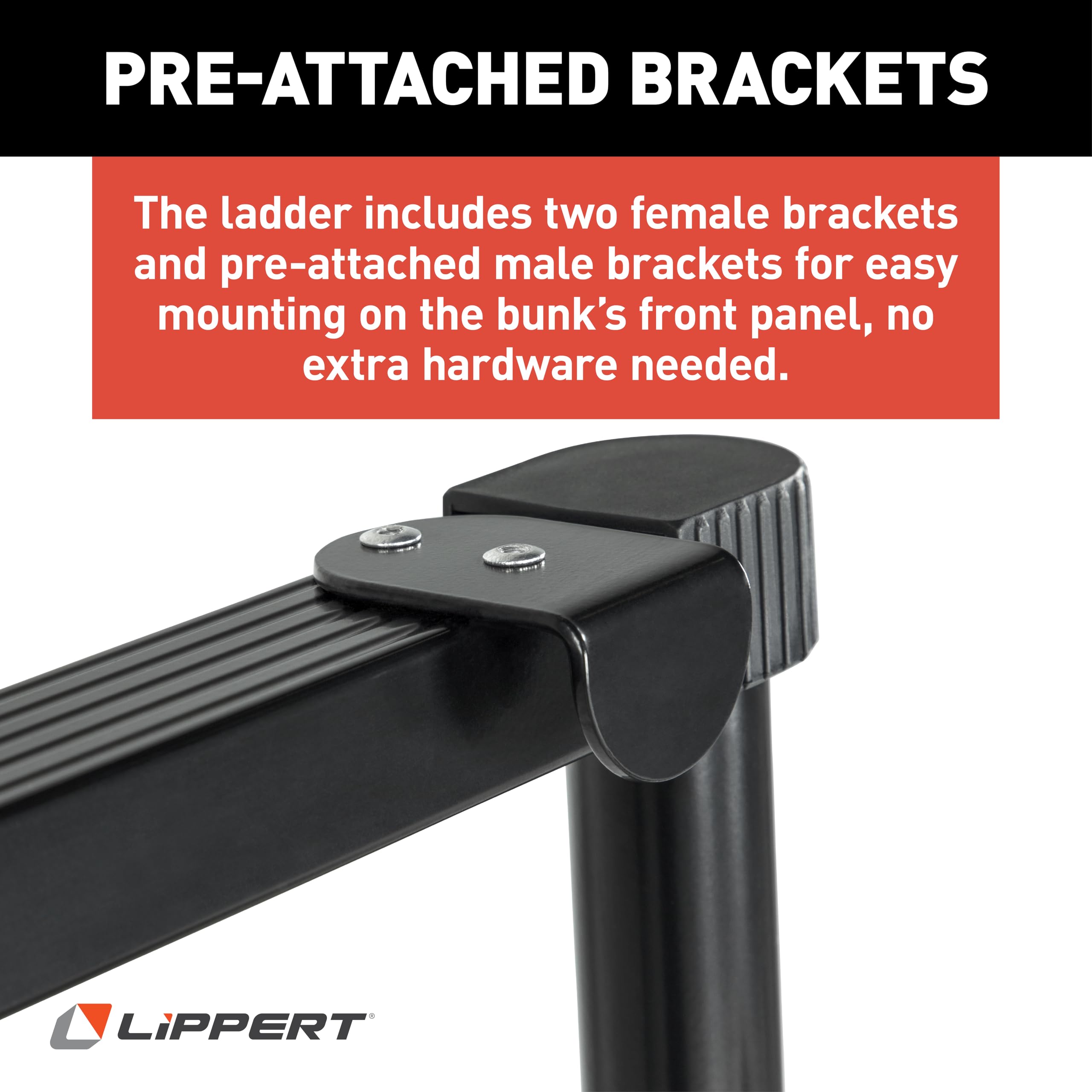 Lippert RV Bunk Bed Collapsible Ladder with 7’ Length, 250-lb. Weight Capacity, Telescoping Design, Two Female Attachment Brackets Included - 2024044562