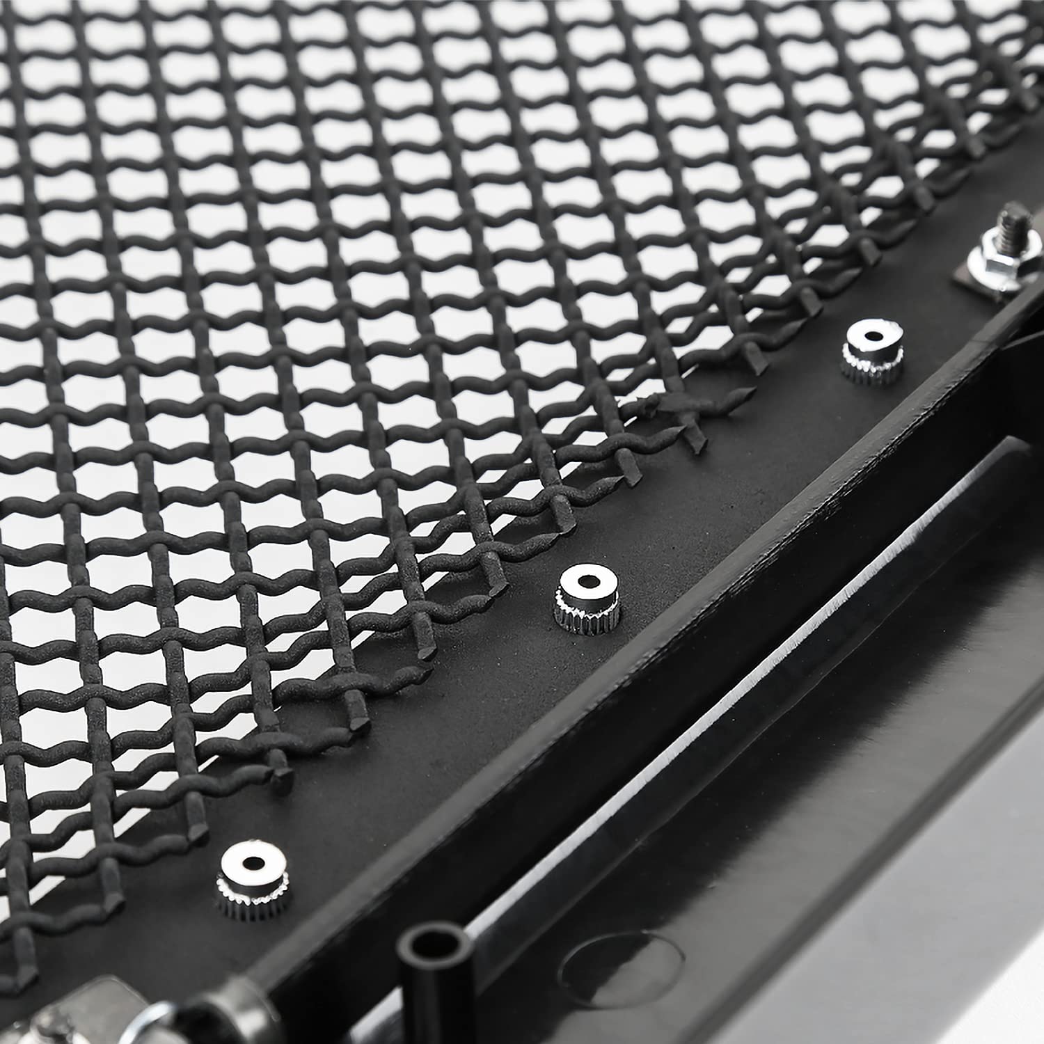 Glossy Black Spec-D Tuning Stainless Steel Rivet Mesh Style Front Hood Grille Compatible with 2005-2007 Ford F-250