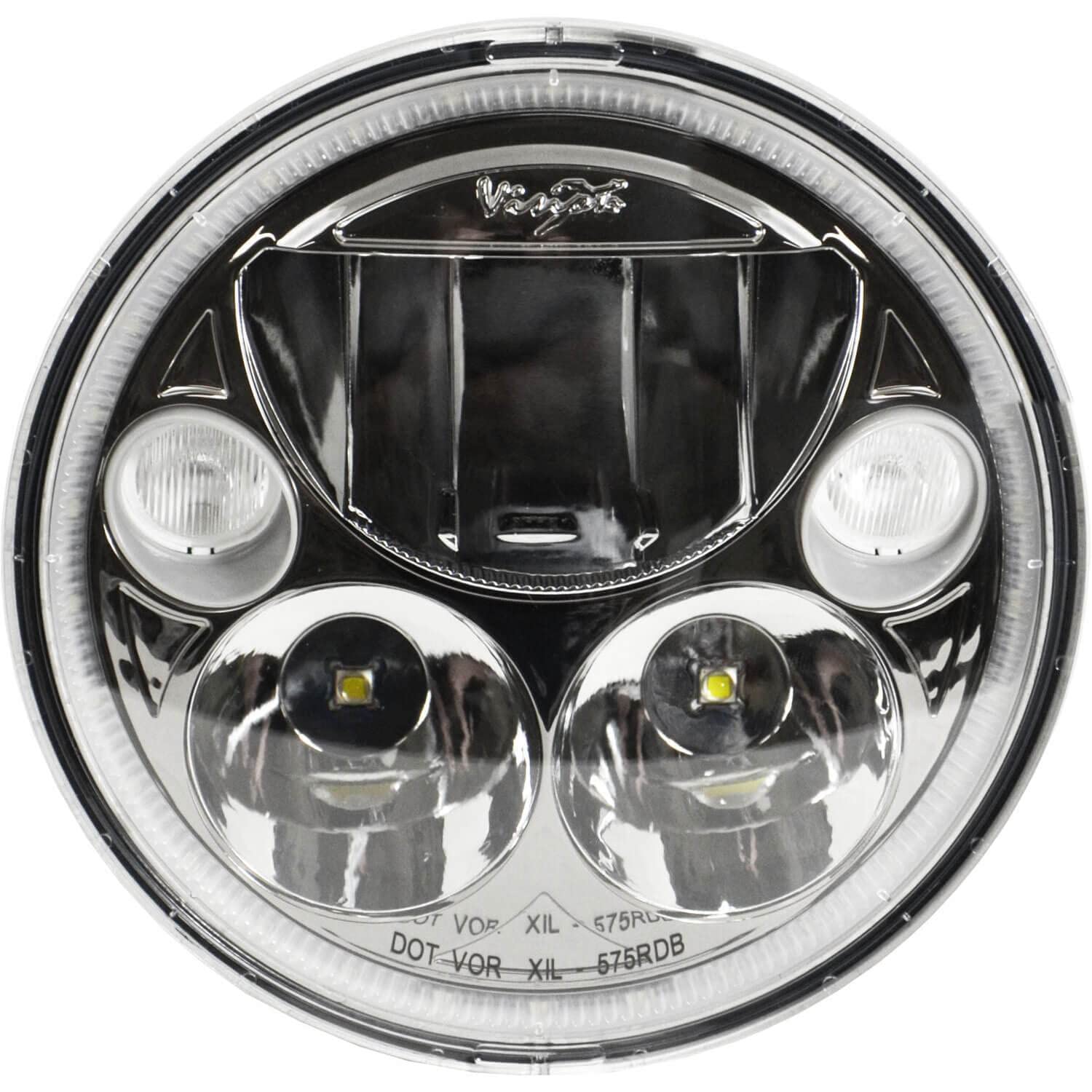 5.75" Round Vision X Lighting (XIL-575RDB) VX LED Headlight w/Low-High-Halo, Single Light, Black Chrome Face