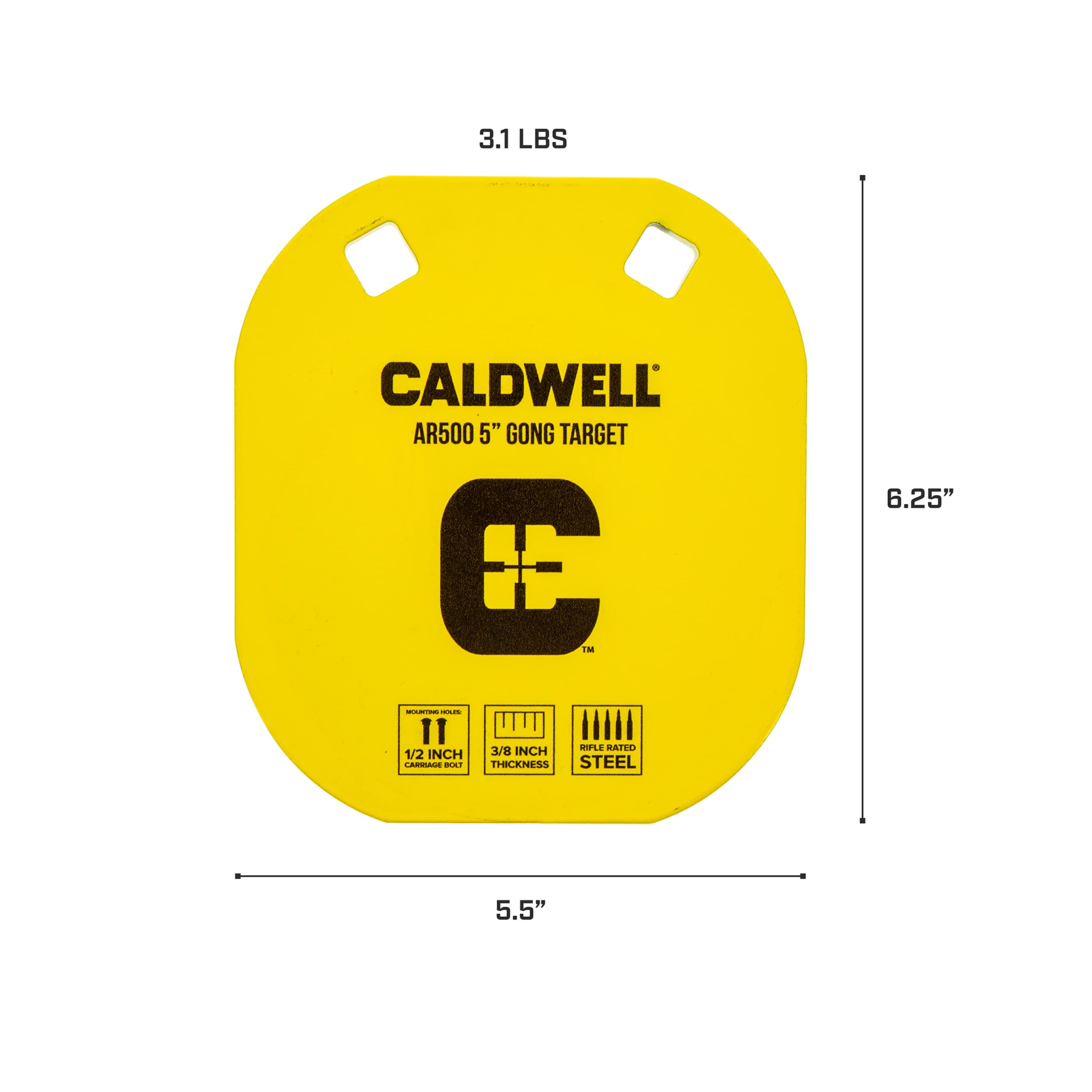 AR500 Steel Target Caldwell High Caliber 5" Gong, 3/8" Thickness, Rifle Rated for Precision Shooting and Target Practice