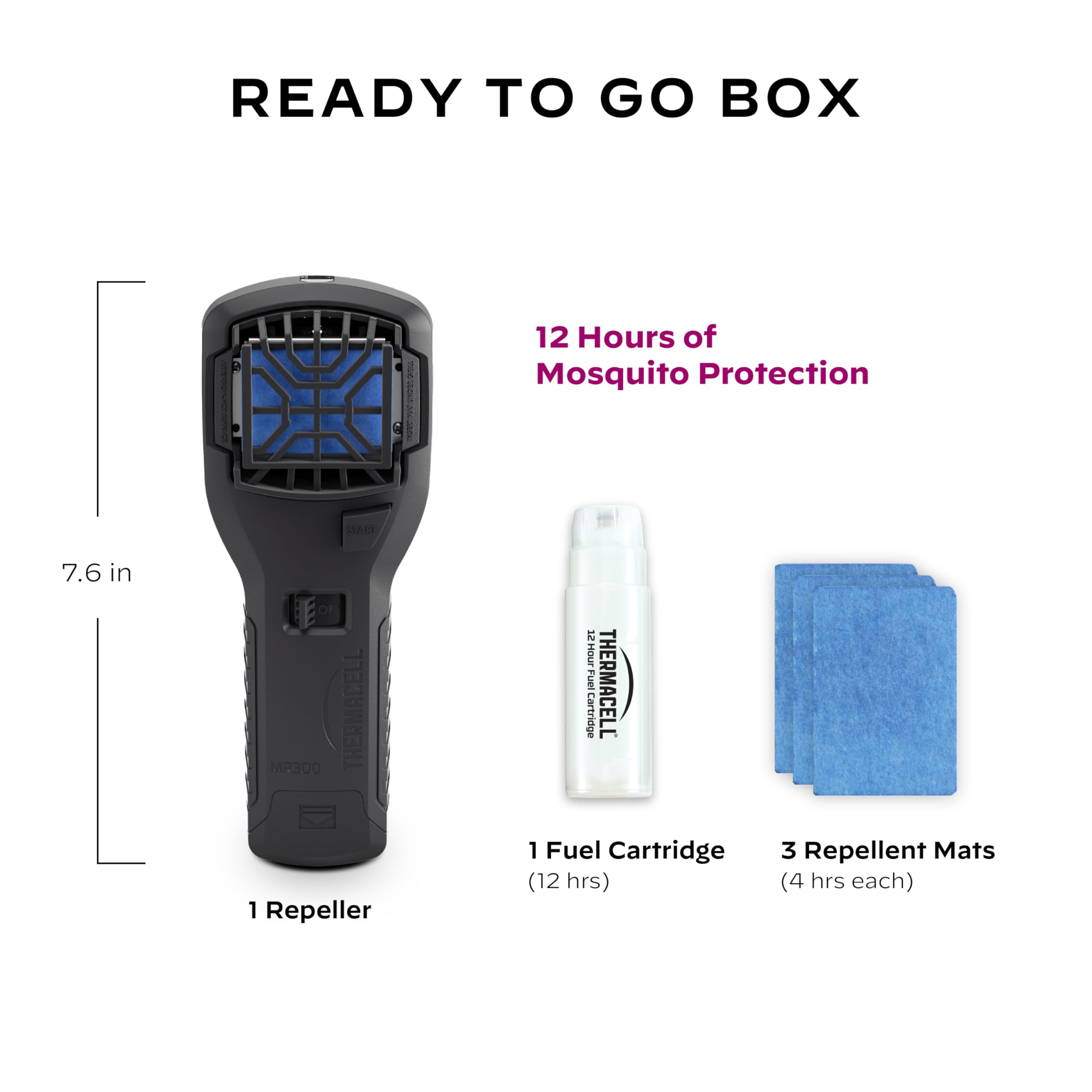 Black Thermacell MR300 Portable Mosquito Repeller; Contains Fuel Cartridge, 3 Mosquito Repellent Mats; 15-ft Zone of Protection, 12 Hours of Mosquito-Free Relief Included; DEET-Free, No Spray