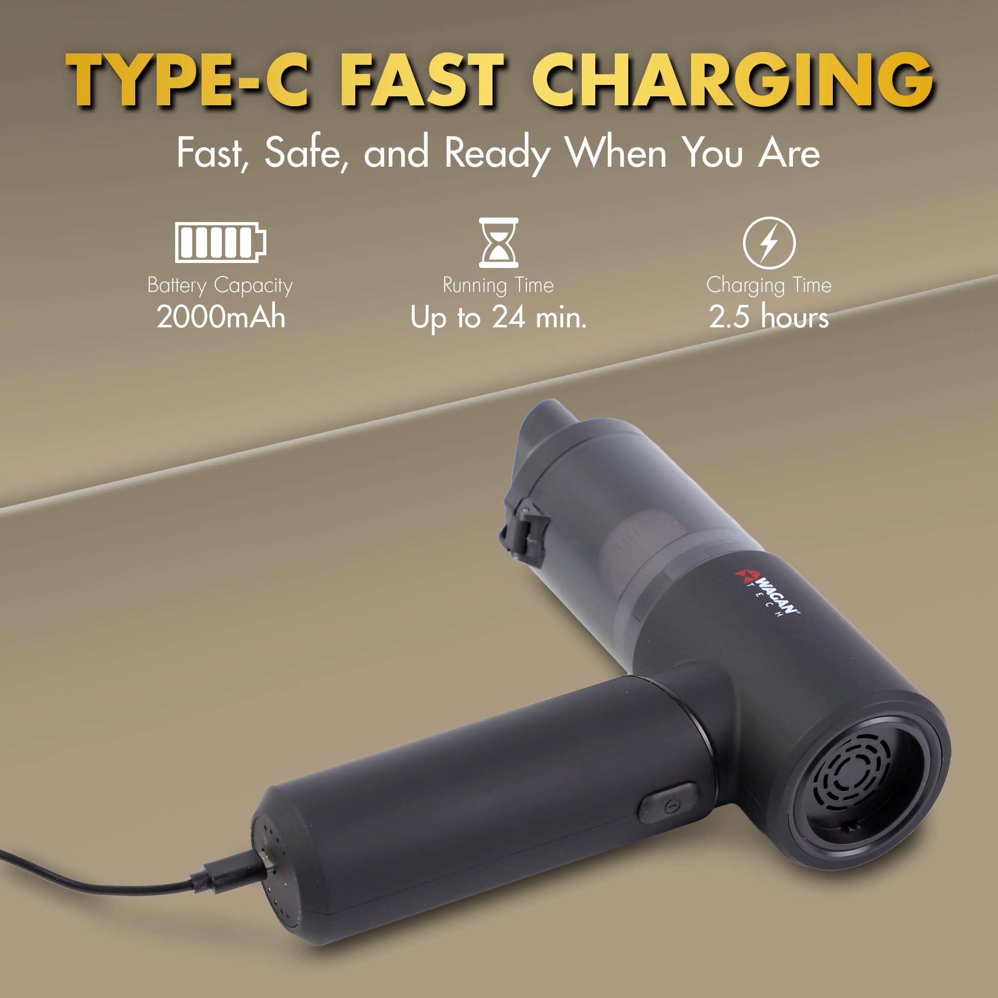 Wagan EL7209 Cordless Vacuum Car with Air Blower, Brushless Motor 16000Pa Strong Suction, Rechargeable Mini Handheld Cleaner with USB-C, Portable Dust and Blower for Car, Home, Office