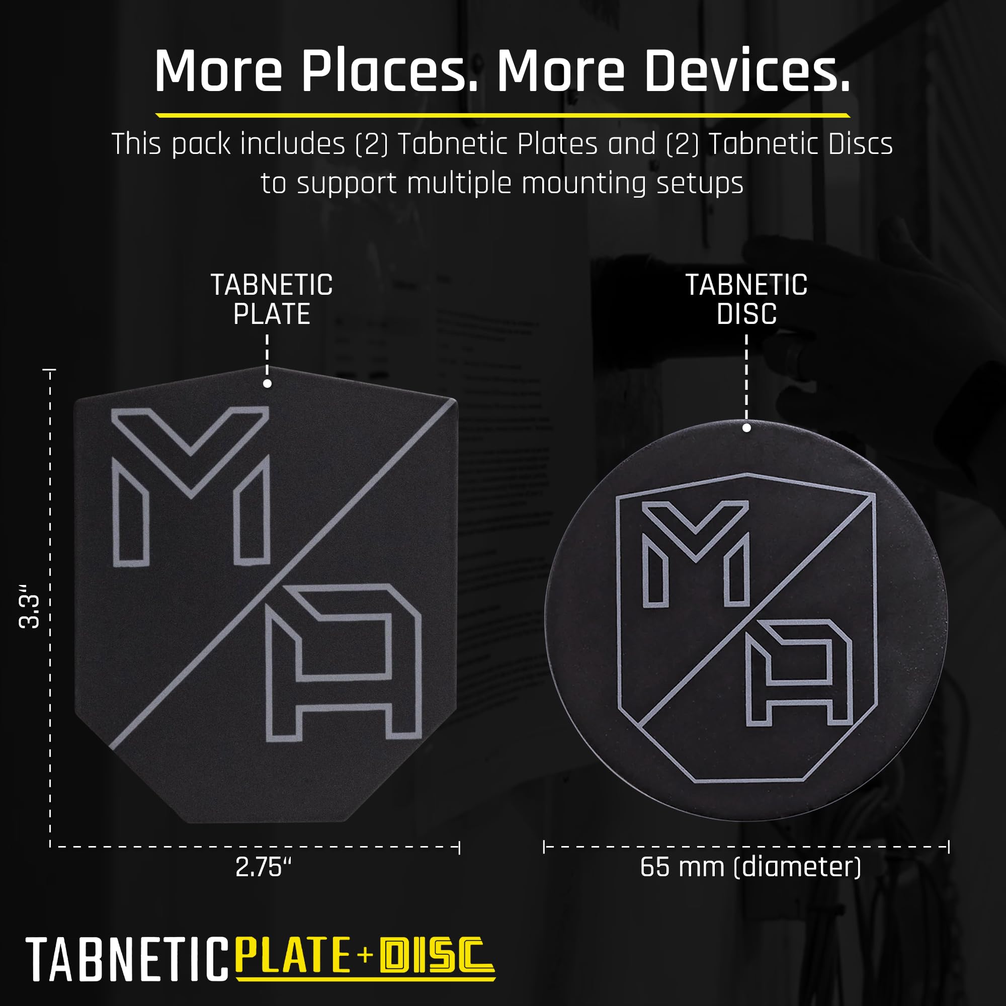 TabNetic Mob Armor Combo Pack - Magnetic Tablet Mounting Solution with Heavy Duty Metal Plate, Adjustable Mounting Disc and Strong 3M VHB Non-Marking Adhesive Magnet Stickers for Car Tablet Mount