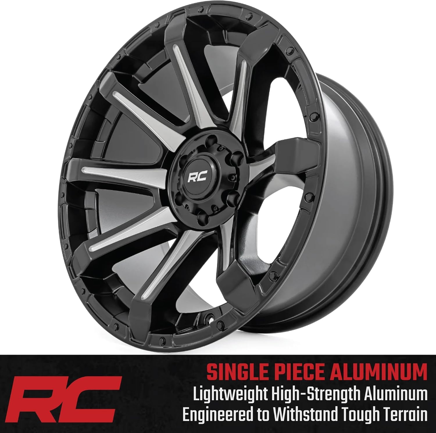 20x9 Rough Country One-Piece 81 Series | 8x180 | +0mm Offset-81200906M Gloss Black Wheel with Machined (20 x 9. inches /8 x 180 mm, 0 mm Offset)