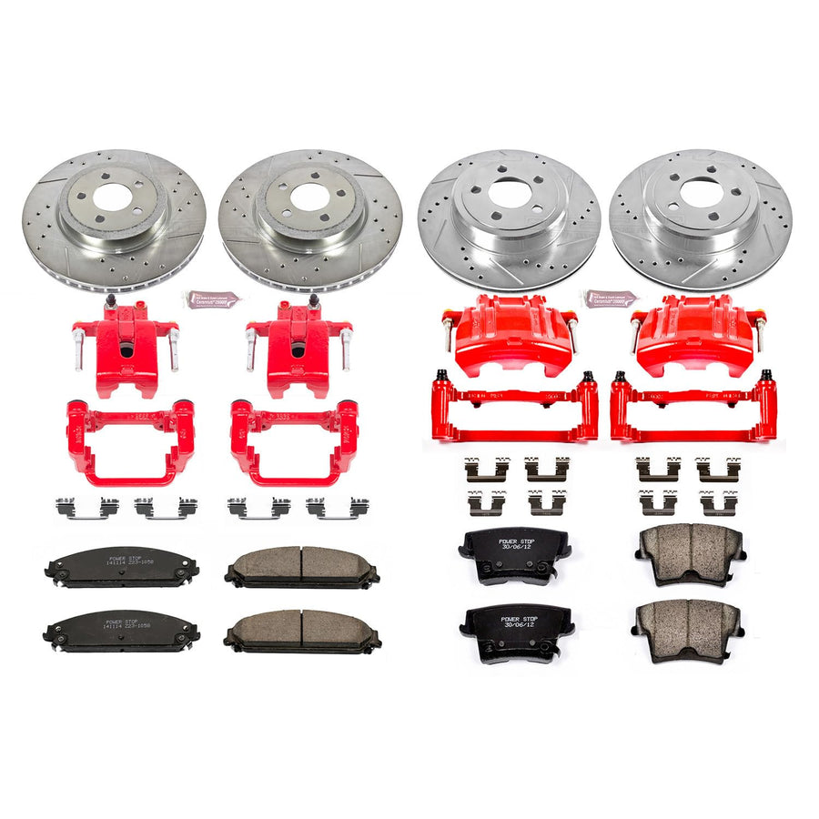 Power Stop Front and Rear KC2853A Performance Brake Kit with Calipers Drilled and Slotted Rotors and Ceramic Pads For Chrysler 300 | Dodge Challenger Charger [Dual Piston Front Caliper Models]