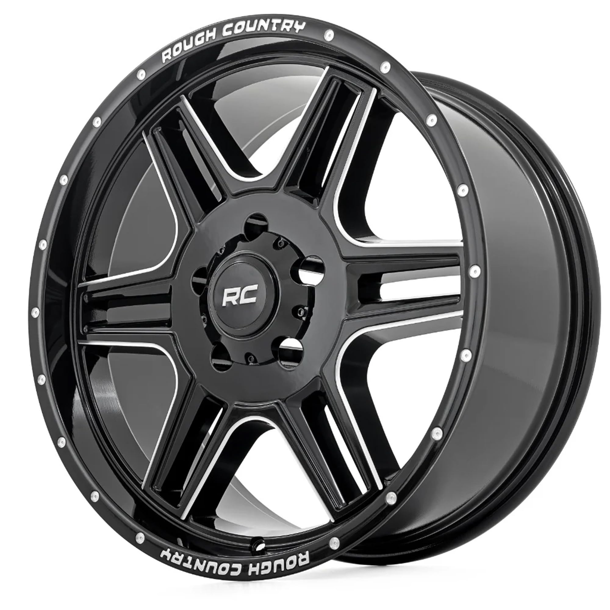 92 Series Rough Country Wheel - 18x9, 5x5.5 Bolt Pattern, +0mm Offset, Single-Piece Aluminum, Gloss Black with Milled Accents