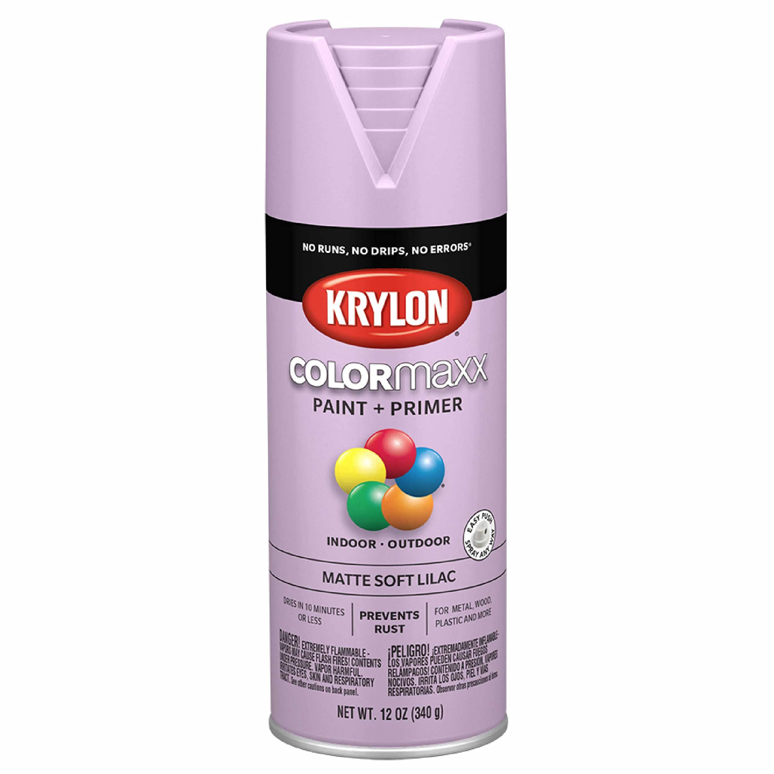 Krylon COLORmaxx K05602007 Spray Paint and Primer for Indoor/Outdoor Use, Matte Soft Lilac