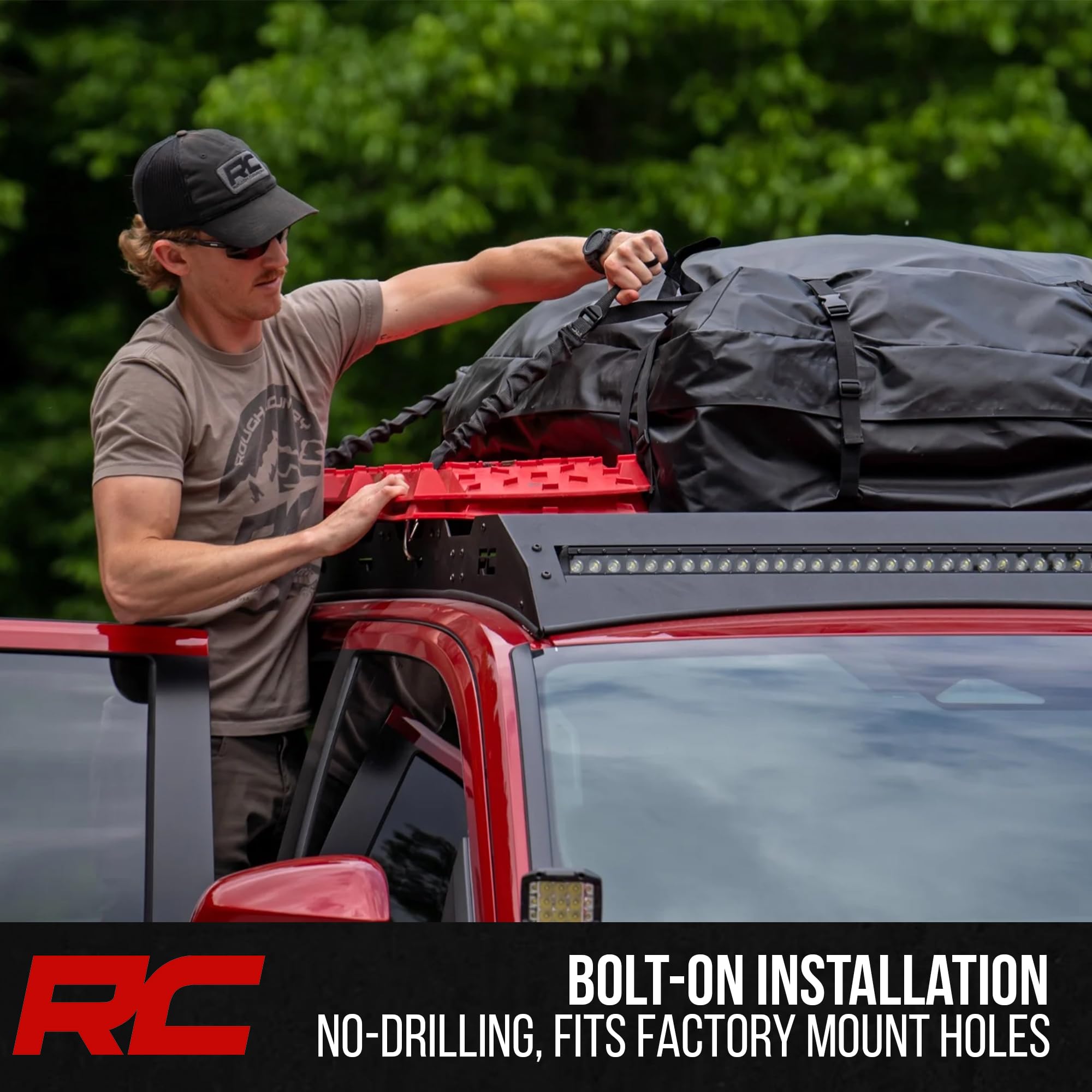 Roof Rack Rough Country with 40" LED Light Bar for Toyota Tacoma (2024–2025) - Heavy-Duty Cargo Rack with Slotted Cross Rails & 250 lb Capacity, No-Drill Bolt-On Installation
