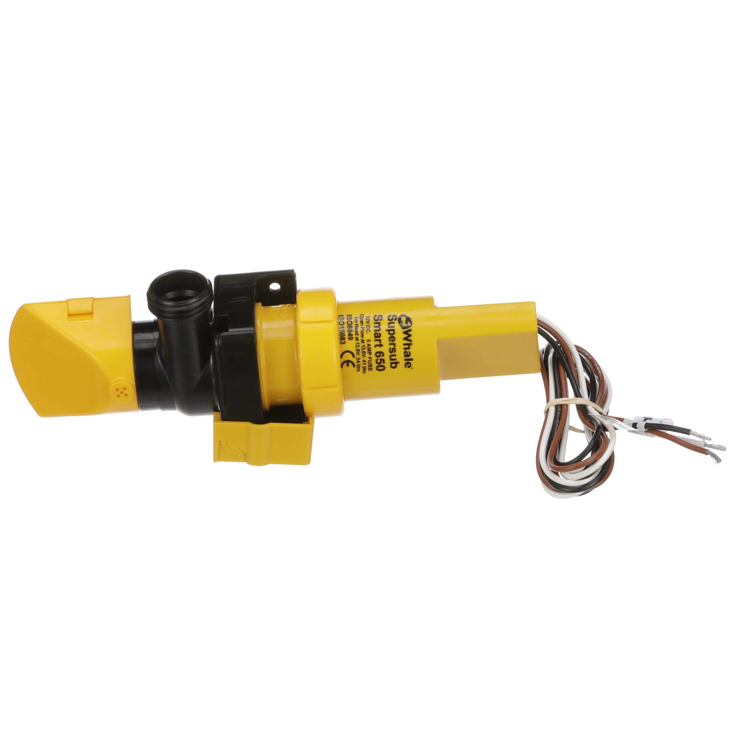Whale Supersub Smart 650 Electric Bilge Pump, Suitable for Fresh or Salt Water Use, 12V DC, 3.4 Amps, Open Flow Rate of 650 GPH @ 13.6V DC, 16 AWG Wire, ¾-Inch and 1-Inch Hose Connections