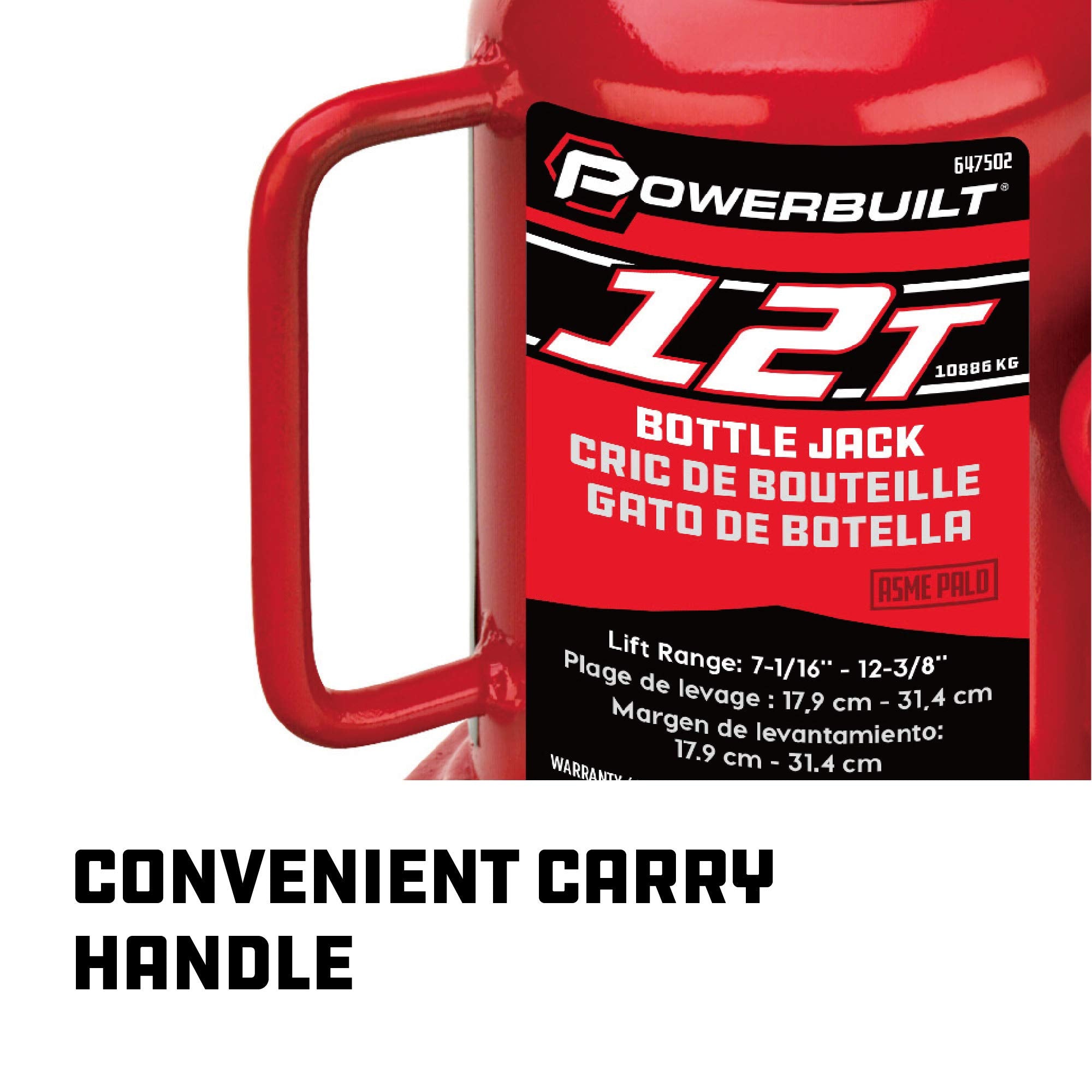 Powerbuilt 12-Ton Heavy Duty Bottle Jack, 24000-Pound Capacity Hydraulic Car Lift, Vehicles, Trucks, Red 647502