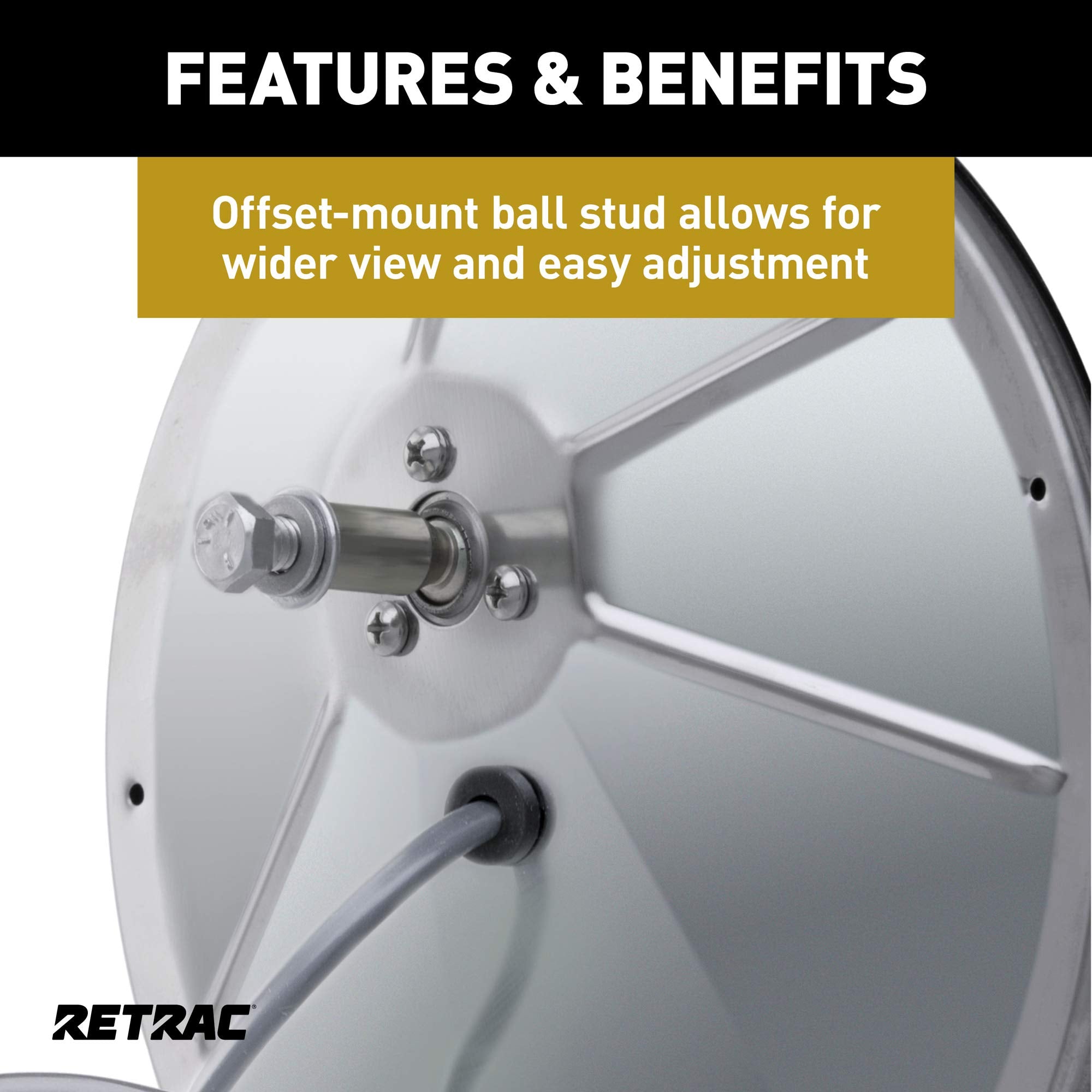 8-Inch RETRAC Stainless Steel Offset-Mount Heated Convex Mirror Head, Universal Driver or Passenger Side