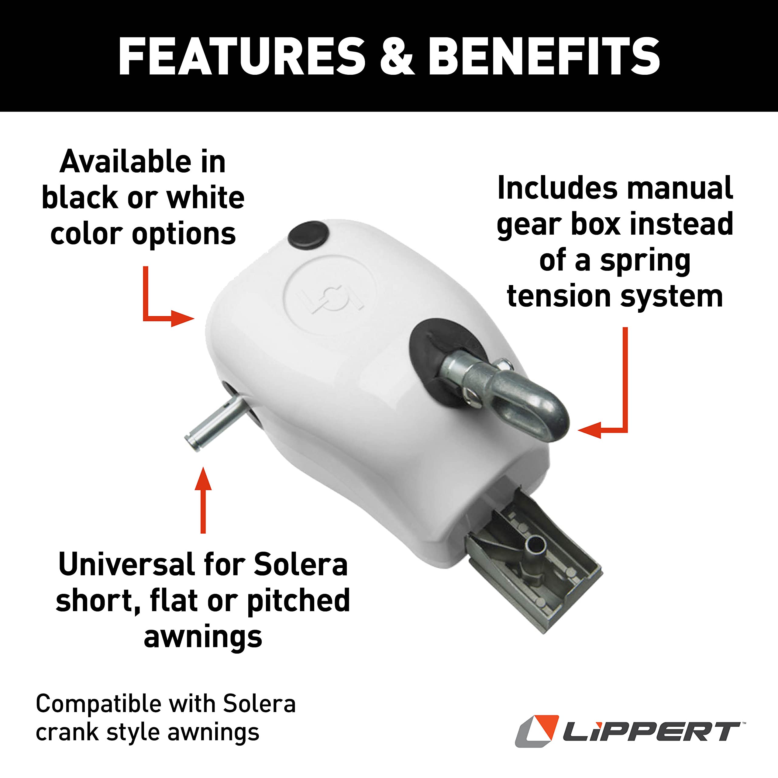 Solera Manual Crank-Style Lippert Components 300029 Awning Drive Head Assembly - White