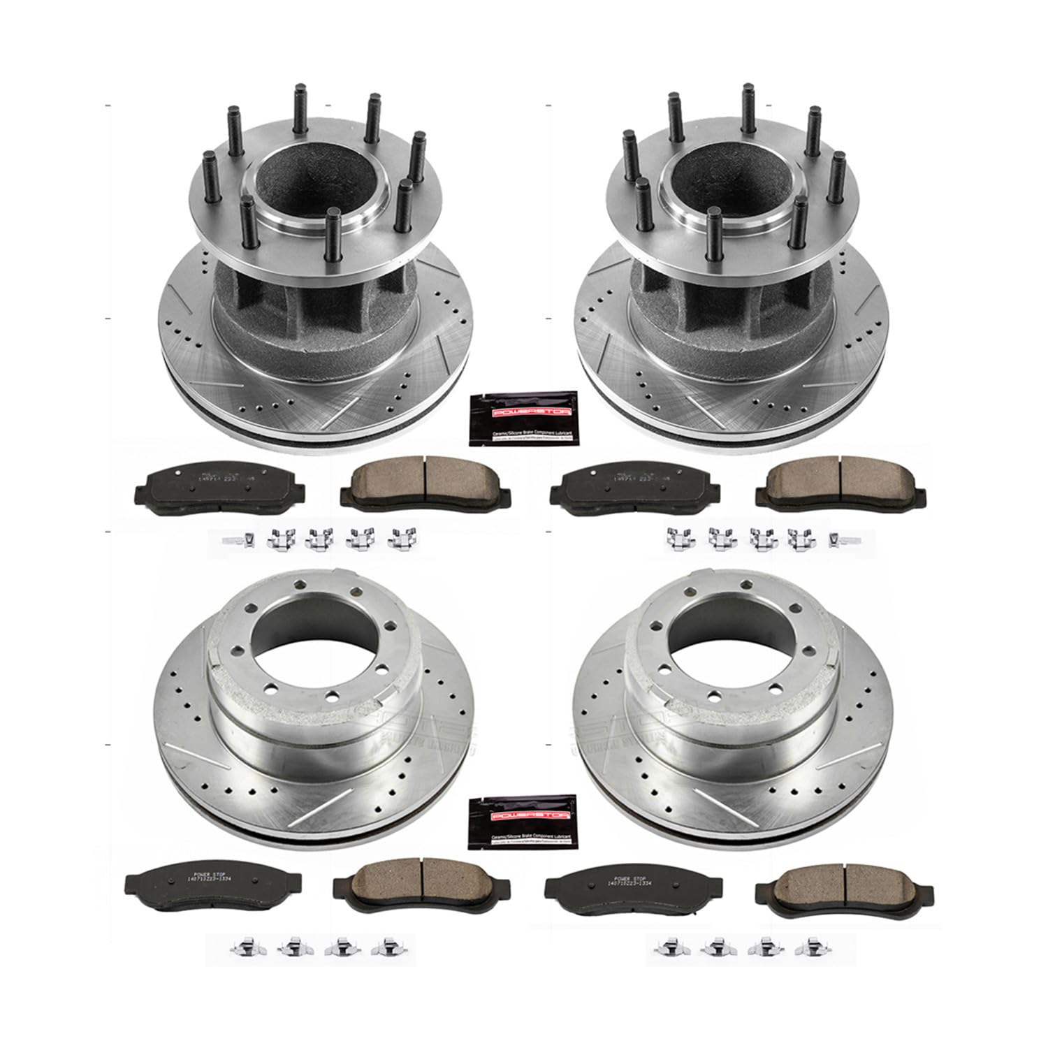Power Stop K5517 Z23 Carbon Fiber Brake Pads Front and Rear with Drilled & Slotted Brake Rotors Kit