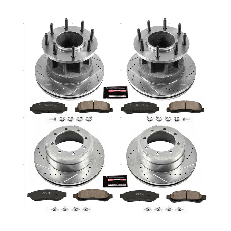 Power Stop K5517 Z23 Carbon Fiber Brake Pads Front and Rear with Drilled & Slotted Brake Rotors Kit