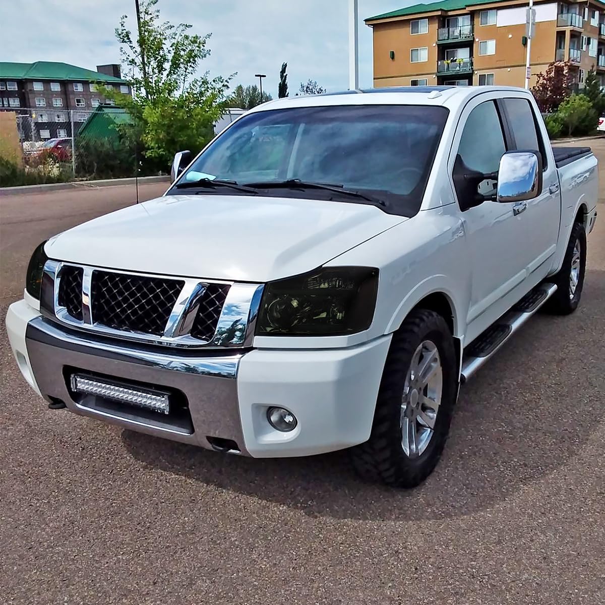 Smoke Headlights w/LED Light Bar SPEC-D TUNING Compatible with 2004-2015 Nissan Titan, 2004-2007 Armada, Left + Right Pair Headlamp Assembly
