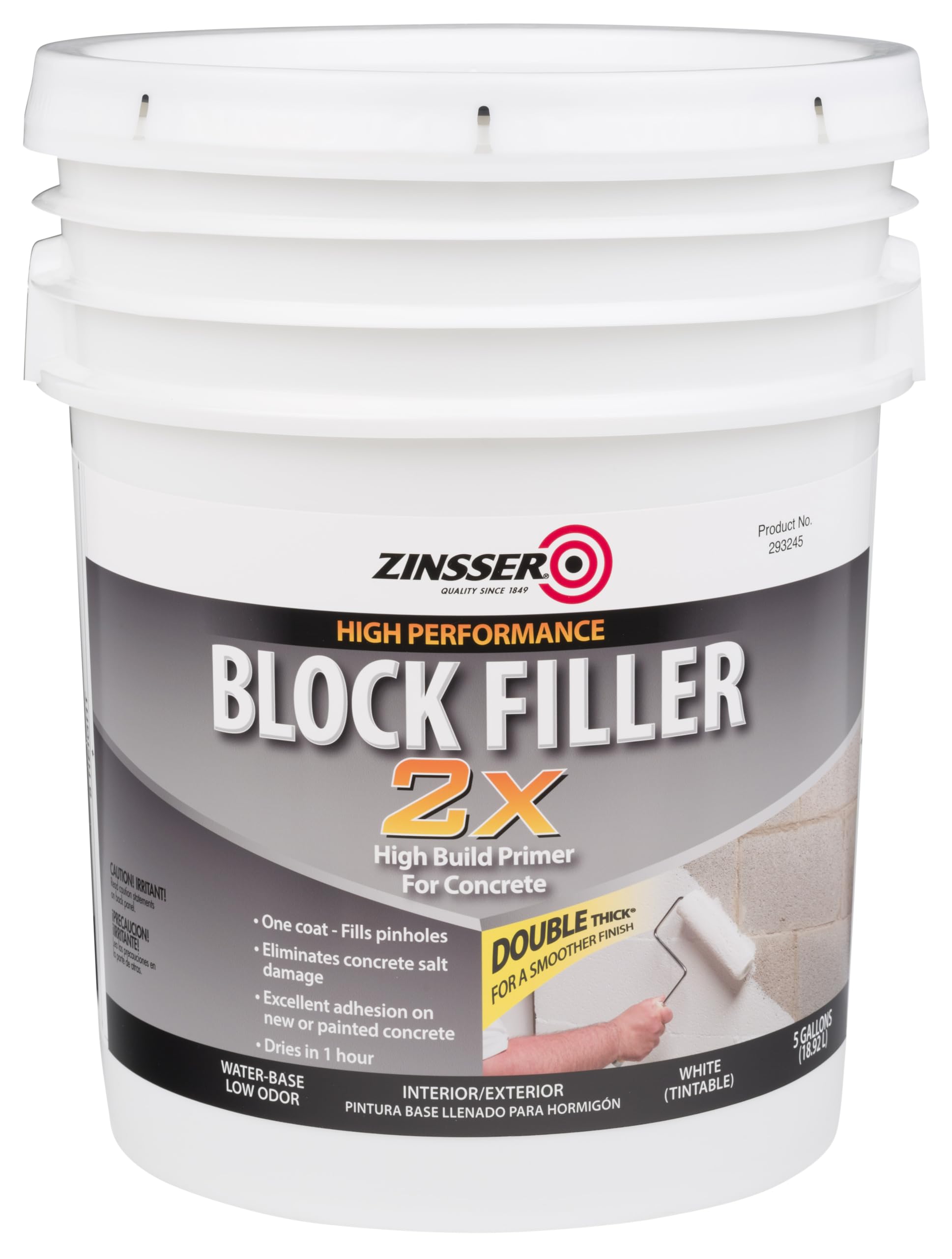Block Filler Zinsser 293248 2X High Build Primer for Concrete, 5 Gallon, White