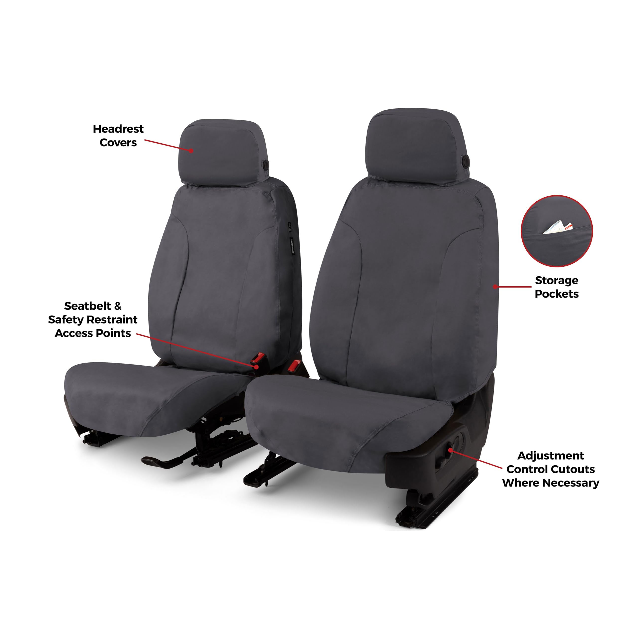 Covercraft Custom Polycotton Seat Covers | Fits 2024-2025 Ford Ranger (Excludes Raptor) | 1st Row Bucket Seats, Charcoal