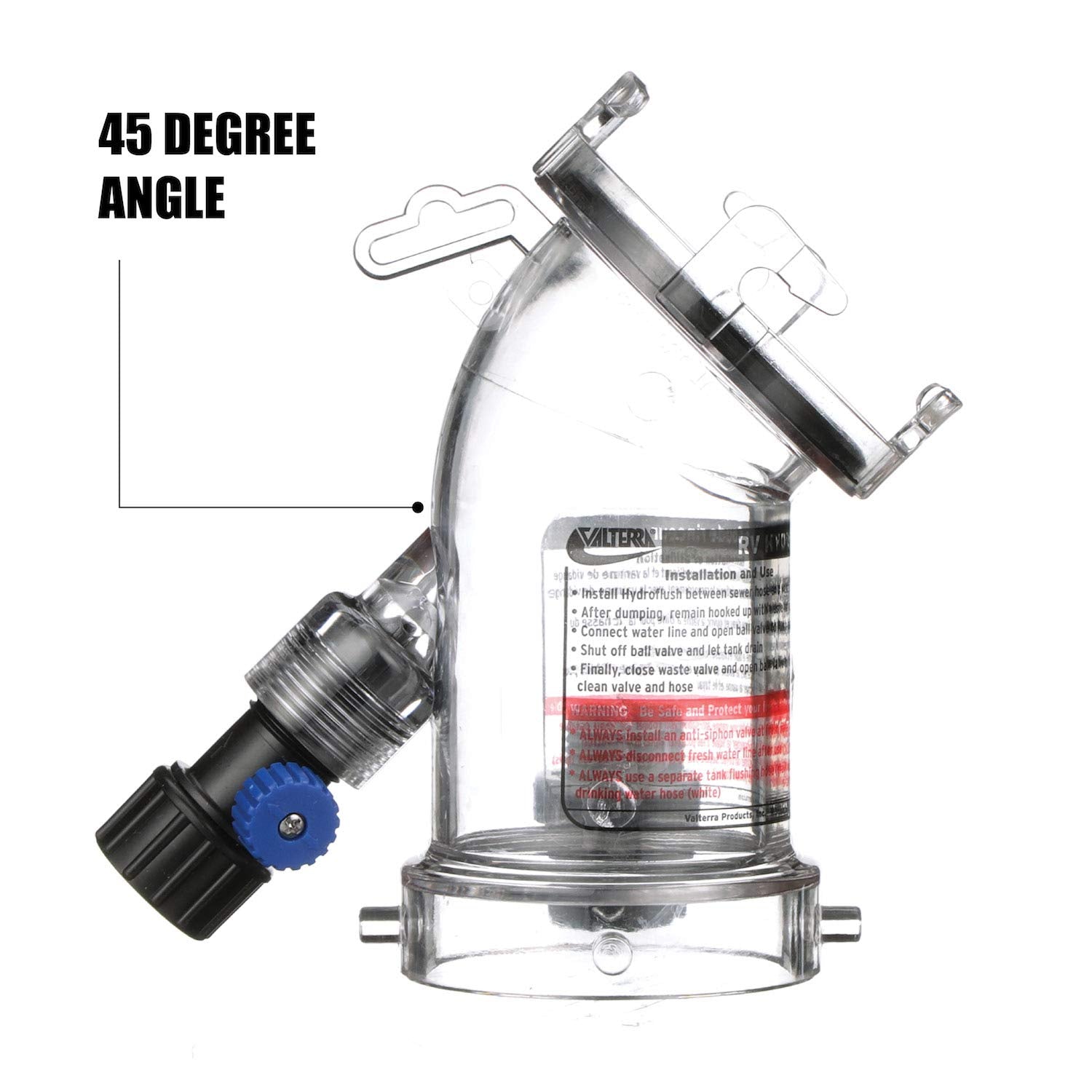 Hydroflush Valterra 45 Degree Attachment with Removable Anti-Siphon Valve for RV, Camper, Trailer -F02-4100