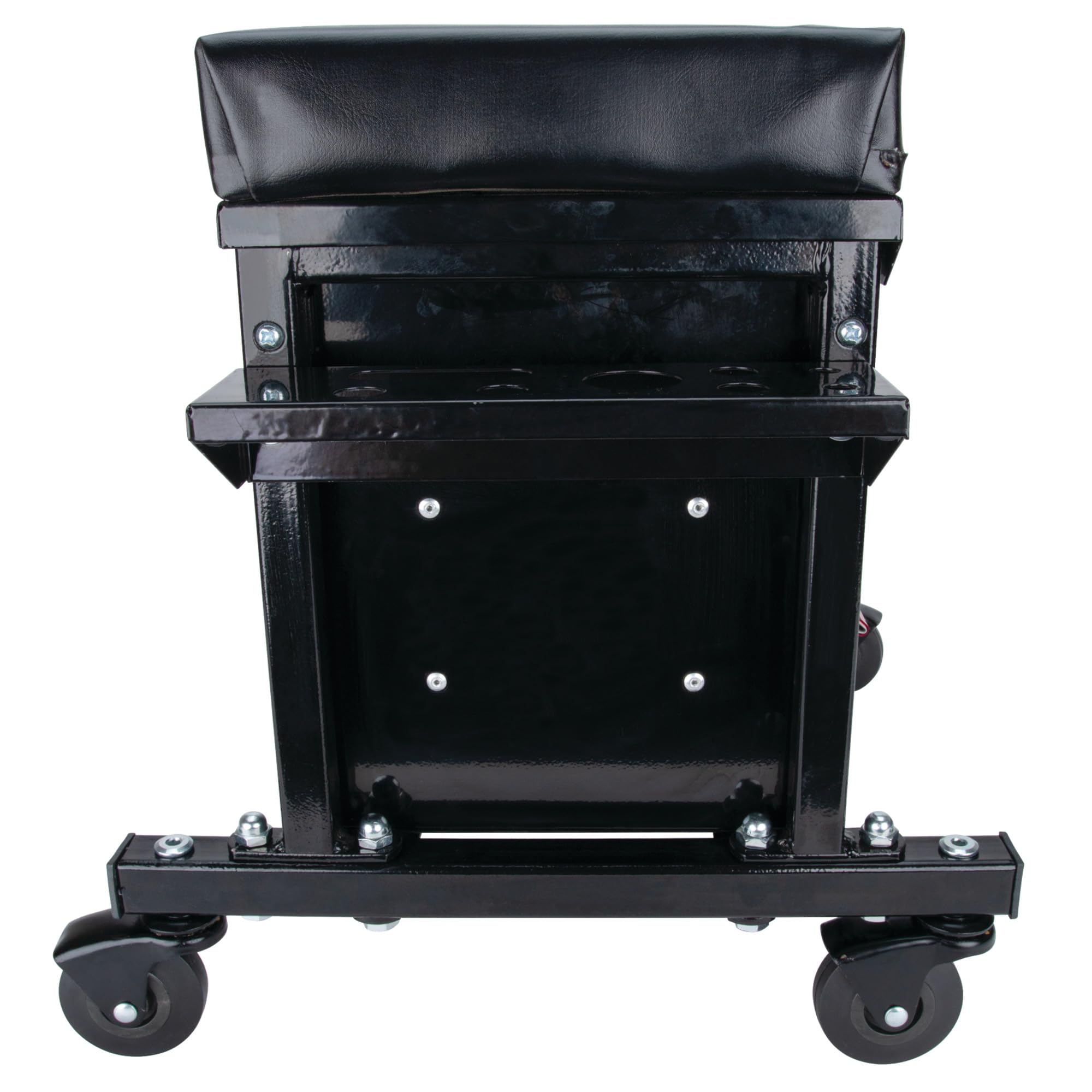 W85024 Performance Tool Drawer Creeper Rolling Work Seat with Tool Box for Mechanic Garages and Workshops, Black, 16x9-inch Seat
