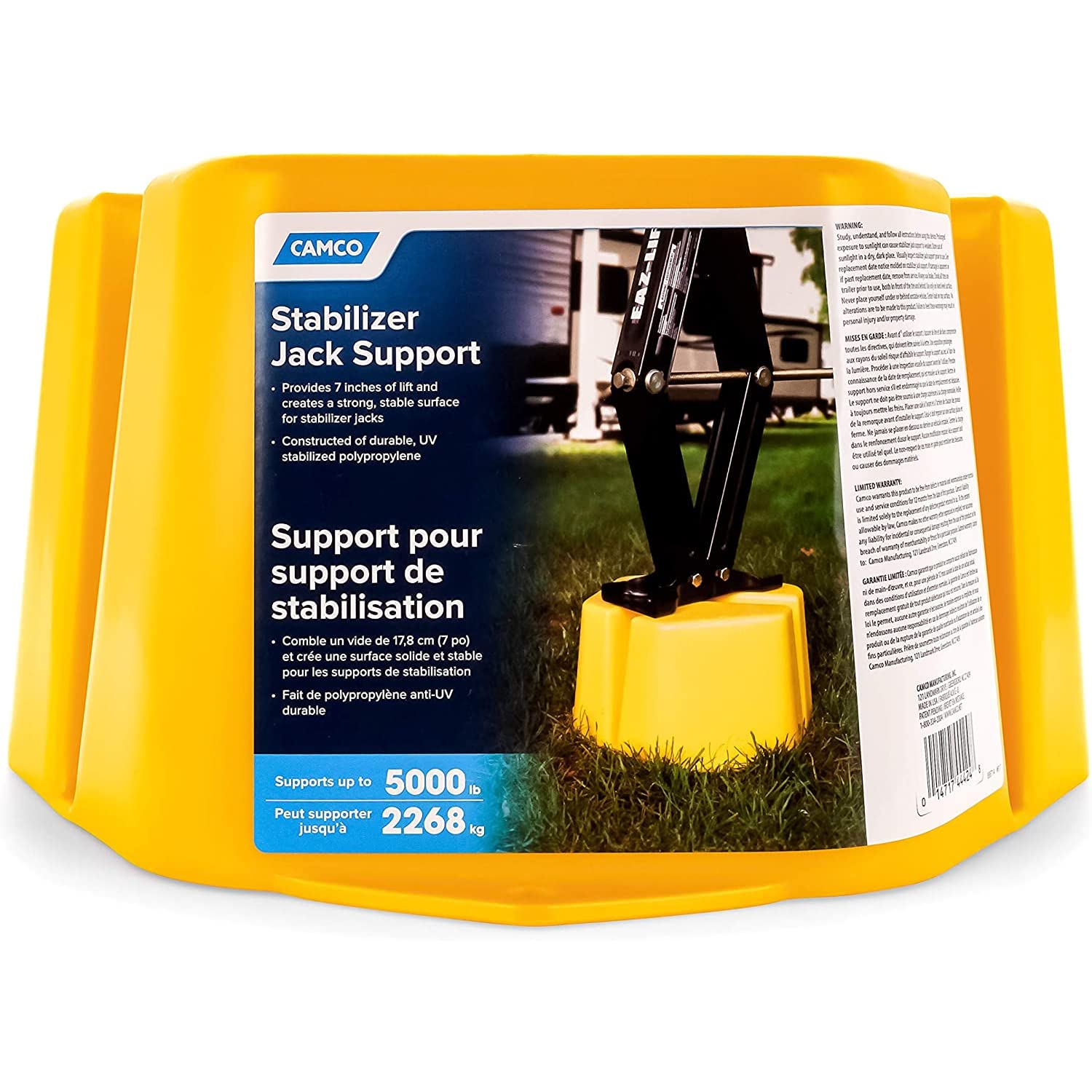 Yellow Camco Stabilizer Jack Support - A Sturdy, Durable Surface for Stabilizer Jacks | Offers 7" of Lift| Constructed with Durable UV Resistant Material - (44424)