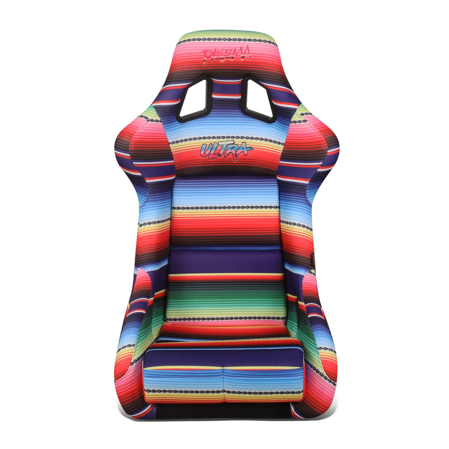 NRG Innovations Prisma NRG-FRP-302-MEXICALI Fixed Back Bucket Racing Seat wBottom Mount, Serape Design/Fresh Red Glitter Back