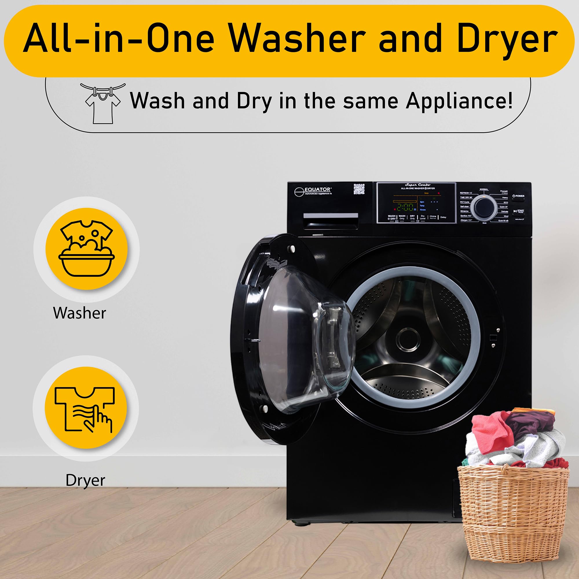 Equator Washer Dryer All-in-One VENTLESS/VENTED PET cycle 1.62cf/15lbs 110V
