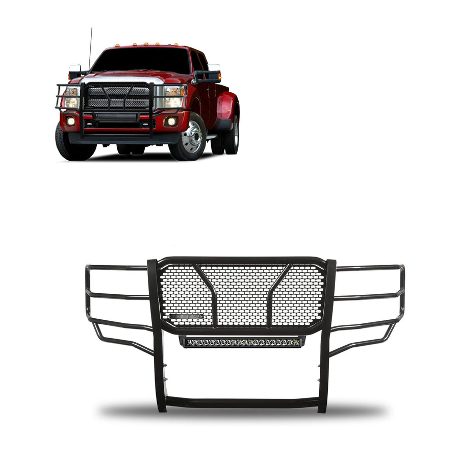 RUGGED Black Horse Heavy Duty Grille Brush Bumper Guard Modular Black Compatible with 2011-2016 Ford F-250/Ford F-350/Ford F-450/Ford F-550 Super Duty-RU-FOF211-B