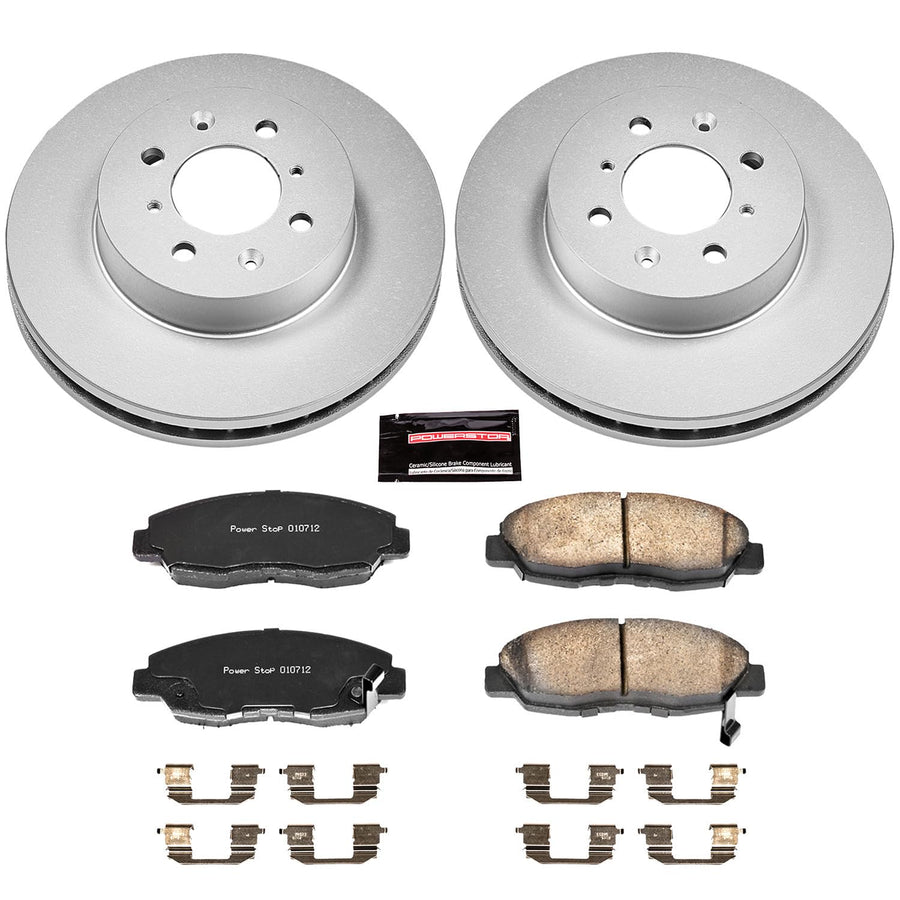 Power Stop CRK690 Front Coated Brake Kit-Coated Brake Rotors & Ceramic Brake Pads For Honda Civic 1996-2005, Honda Insight 2010-2014 [Model Specific]