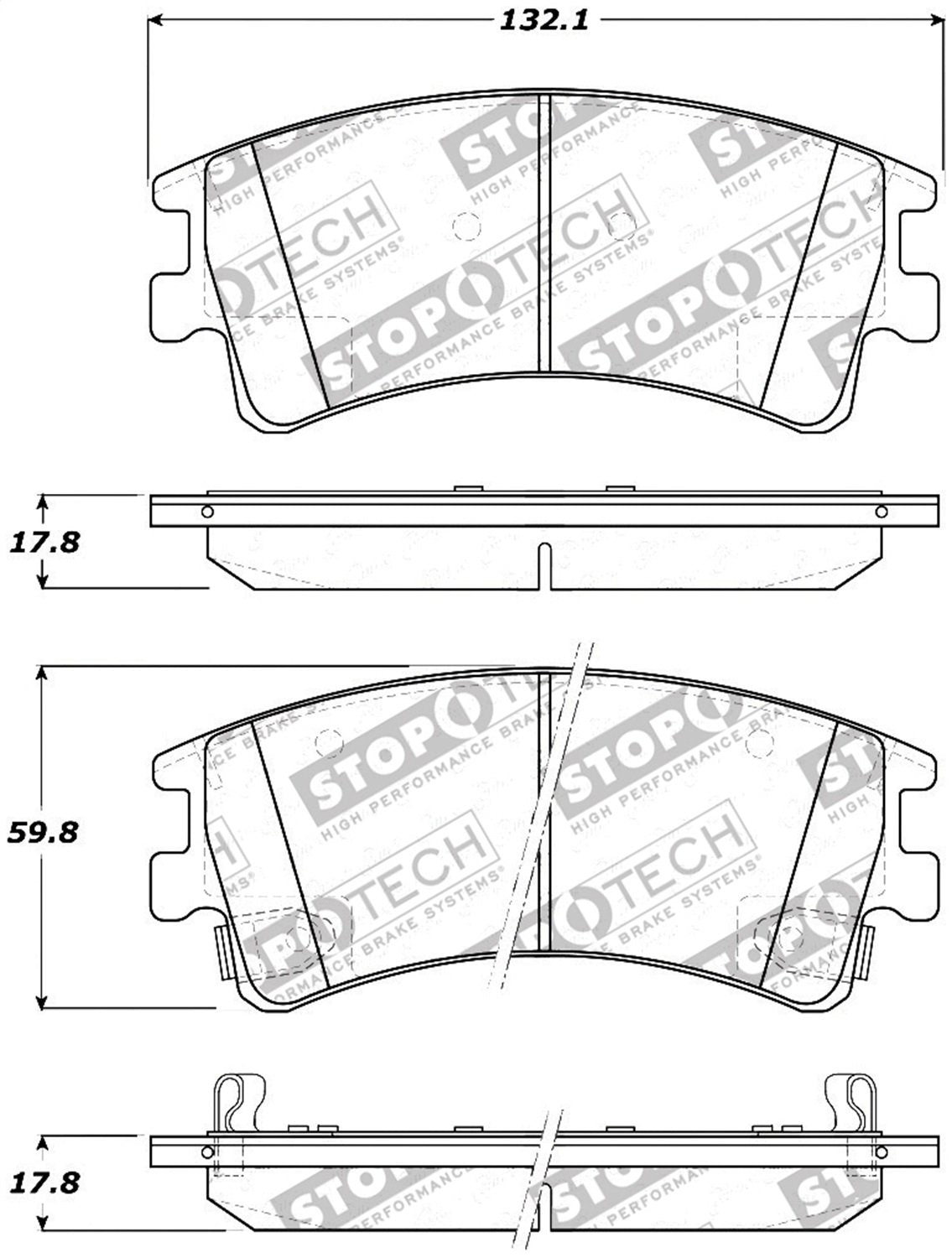 Front StopTech 308.09570 Brake Pads with Shims and Hardware Street