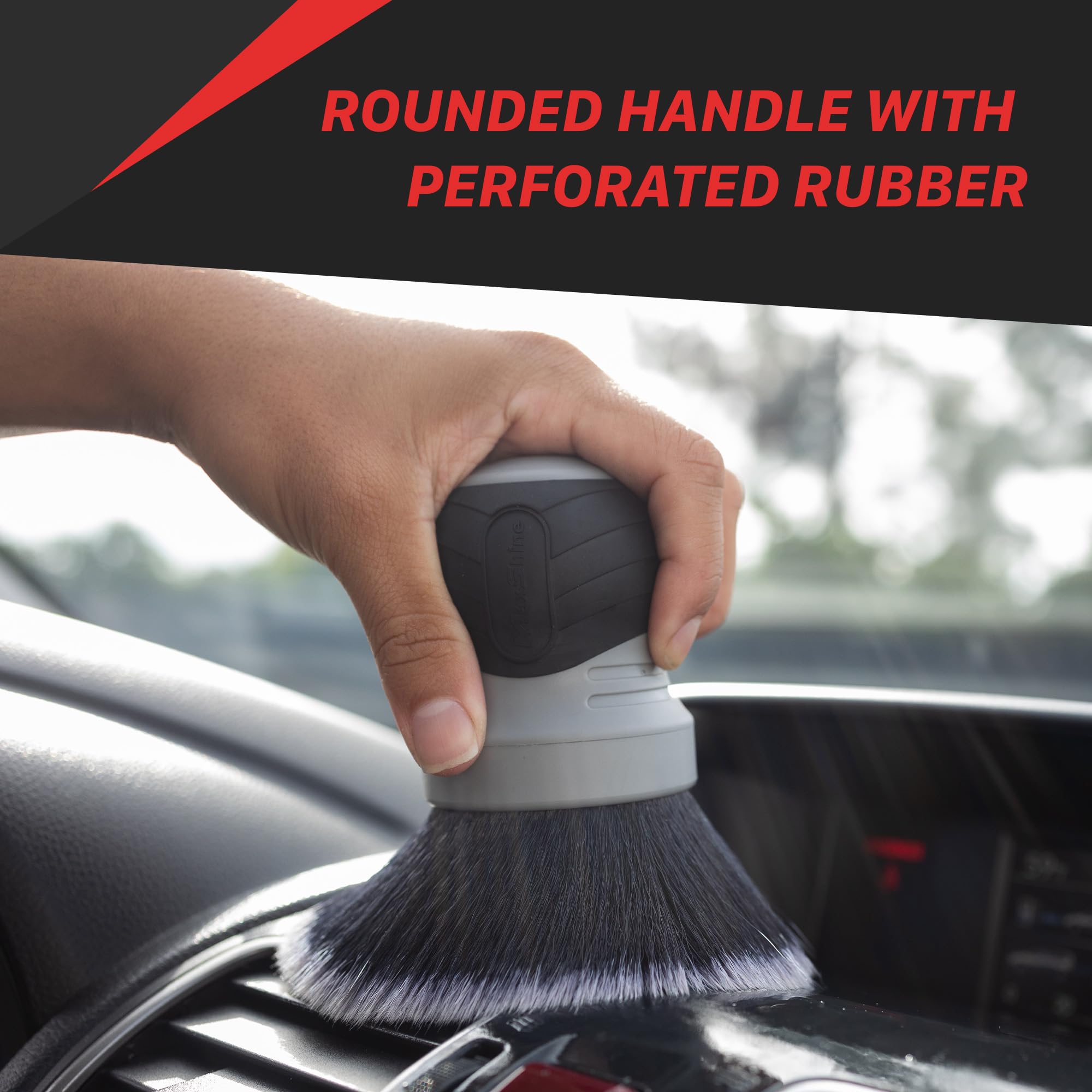 Maxshine Ultra Soft Universal Gray Large Bristle Brush with Storage Rack – Curved Grip & Ultra Soft Bristles – Ideal for Dashboard, Displays, Air Vents – Premium Interior Detailing Brush