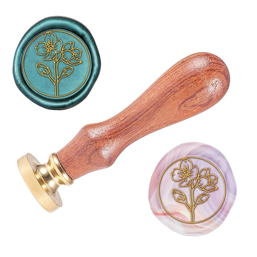 0.98" SUPERDANT Jasmine Flower Pattern DIY Wax Seal Stamp with Removable Brass Head and Wood Handle for Wedding Invitation Gift Bag Letter Document Sealing