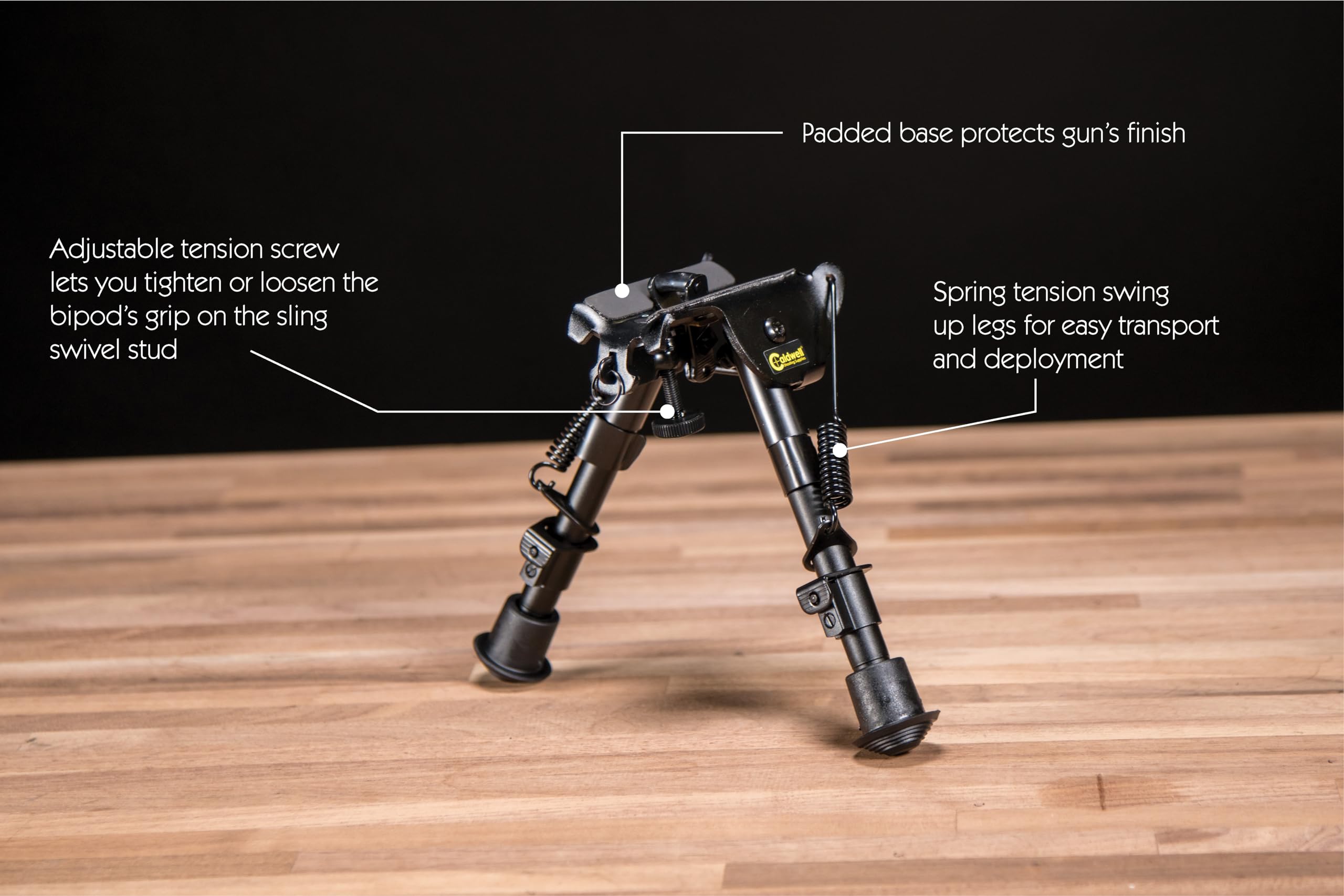 Caldwell XLA Bipod Fixed 6" - 9" with Adjustable Notched Legs and Slim Folding Design for Easy Transport, Rifle Stability, and Target Shooting, Black