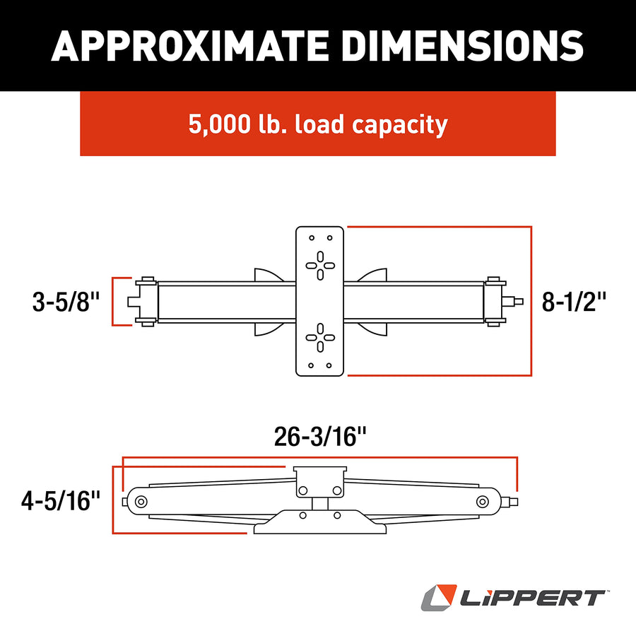 Lippert RV Manual Scissor Jacks Kit 2-Pack for RV Travel Trailer Campers, Utility Trailers, 24" Extended, 5,000 lbs. Load Capacity Per Jack, Stable Base, 4-1/4" Retracted, Crank Handle - 285326