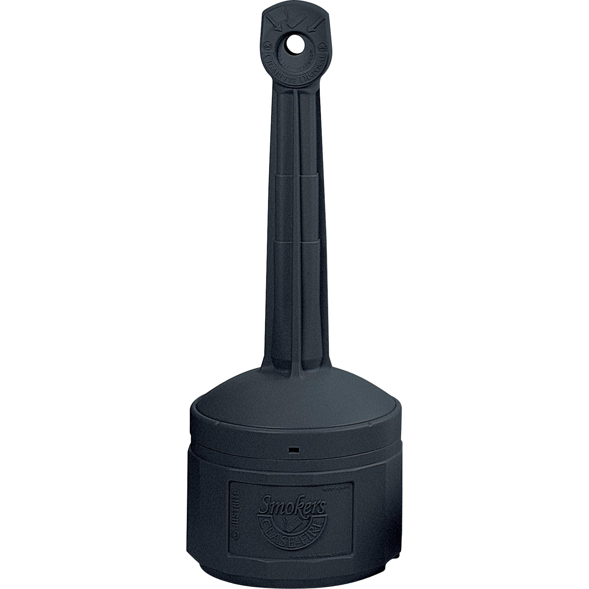 Justrite 26800D Smokers Cease-Fire 16 1/2'' X 38 1/2'' Deco Black Polyethylene Cigarette Butt Receptacle, English, 15.34 fl. oz., Plastic, 1" x 16.5" x 38.5"
