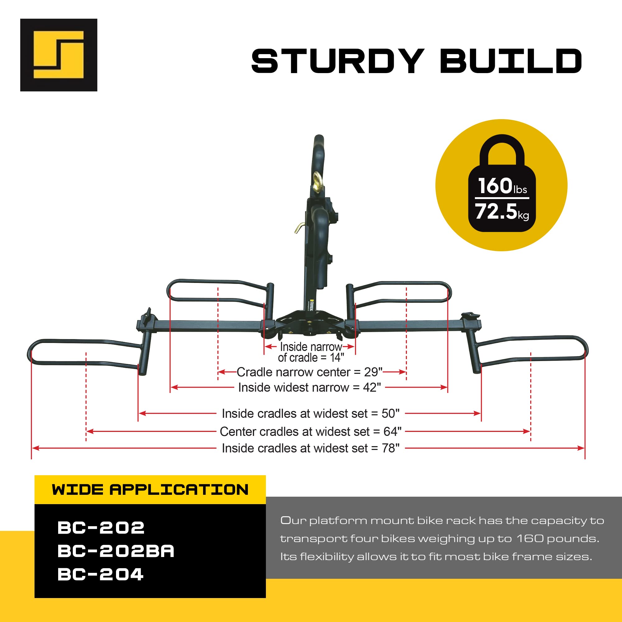 Stromberg Carlson BC-204 Platform Mount Heavy Duty Bike Rack – Folding Hitch Carrier for 4 Bikes, Fits 2" Hitch Receiver, Durable Transport Solution, Compatible with Cars, SUVs, Truck and Trailer