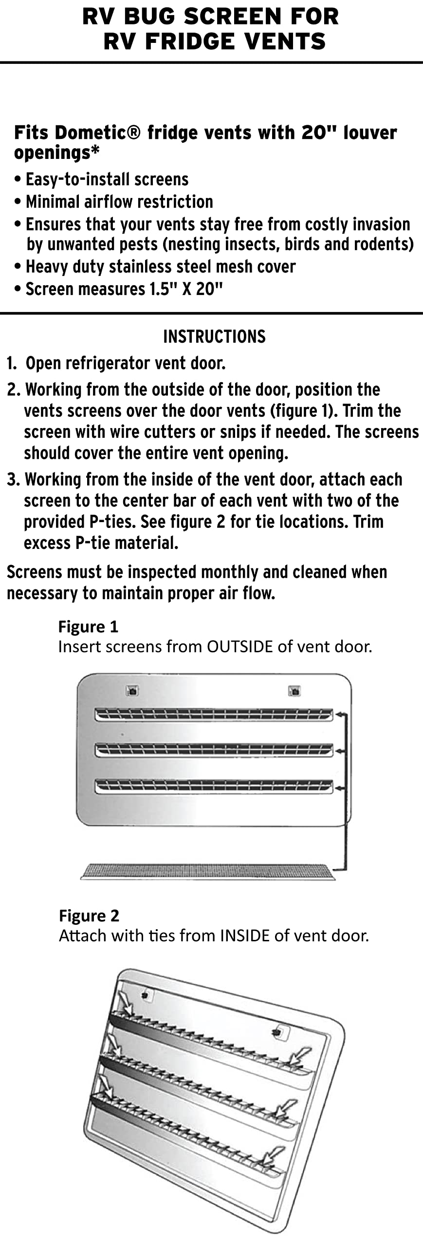 Valterra A10-1311VP Bug Screen (For RV Fridge Vents, RV 1.5″ X 20″, 3 Pack),1 Pack