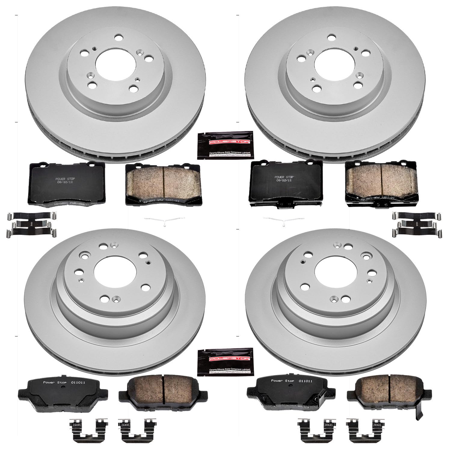 Power Stop CRK4045 Brake Rotor & Coated Ceramic Brake Pads- front & rear For Acura RL 2005-2012 [Model Specific]