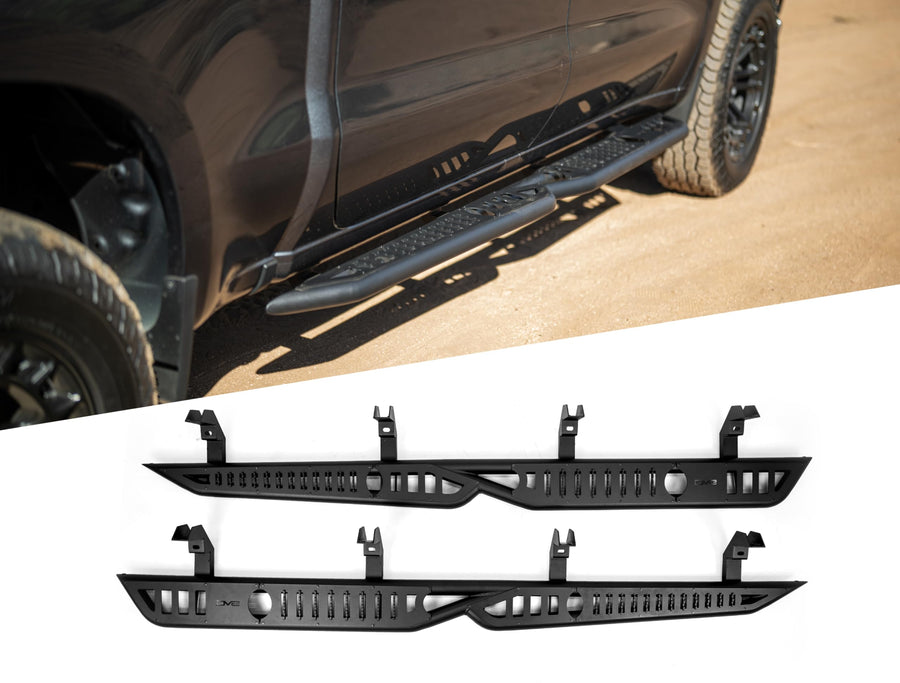 DV8 Offroad OE Plus Side Steps for 2019-2024 Chevy Silverado 1500 & GMC Sierra 1500 Crew Cab | Anti-Slip Design | Provides Protection from Light Trail Debris | Low-Profile Fitment | Powder Coated