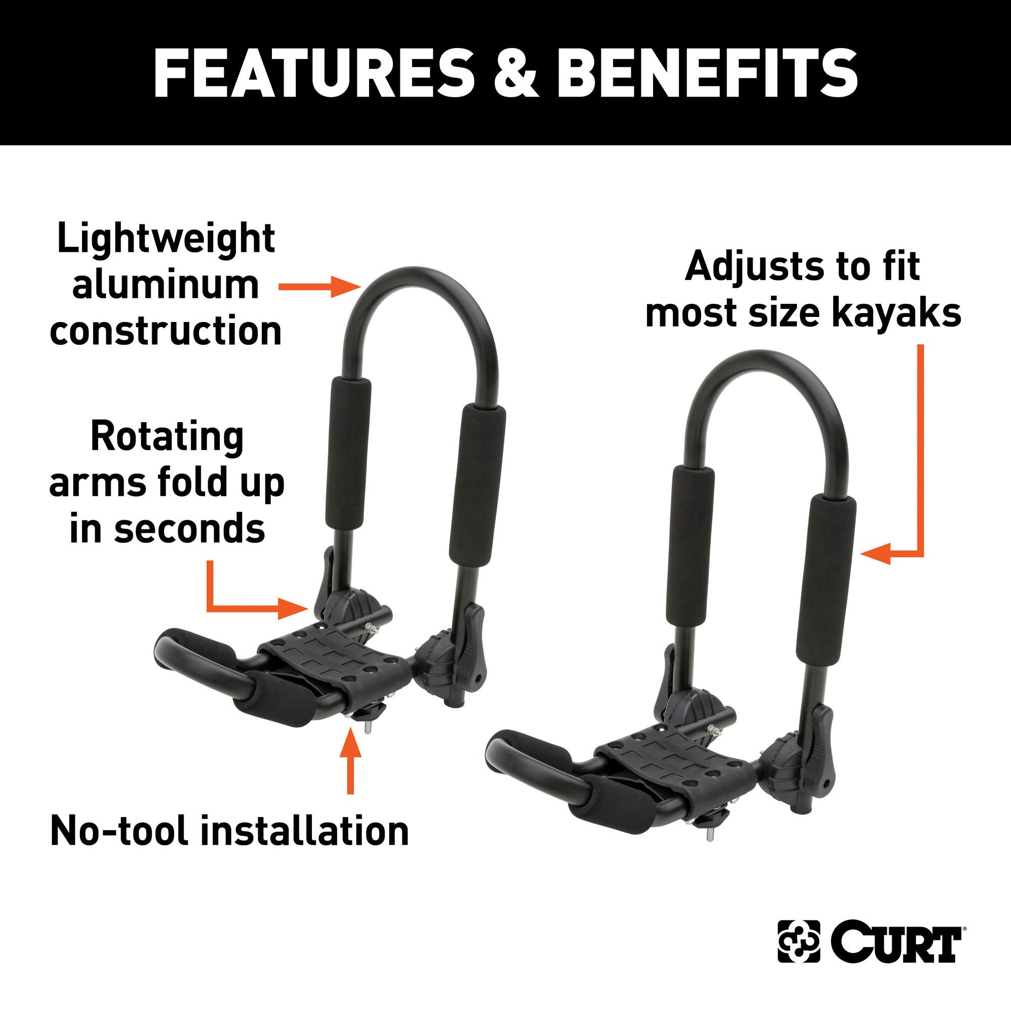 CURT Fully Adjustable 18320 Aluminum Universal Kayak Roof Rack Carrier, 2-Pack