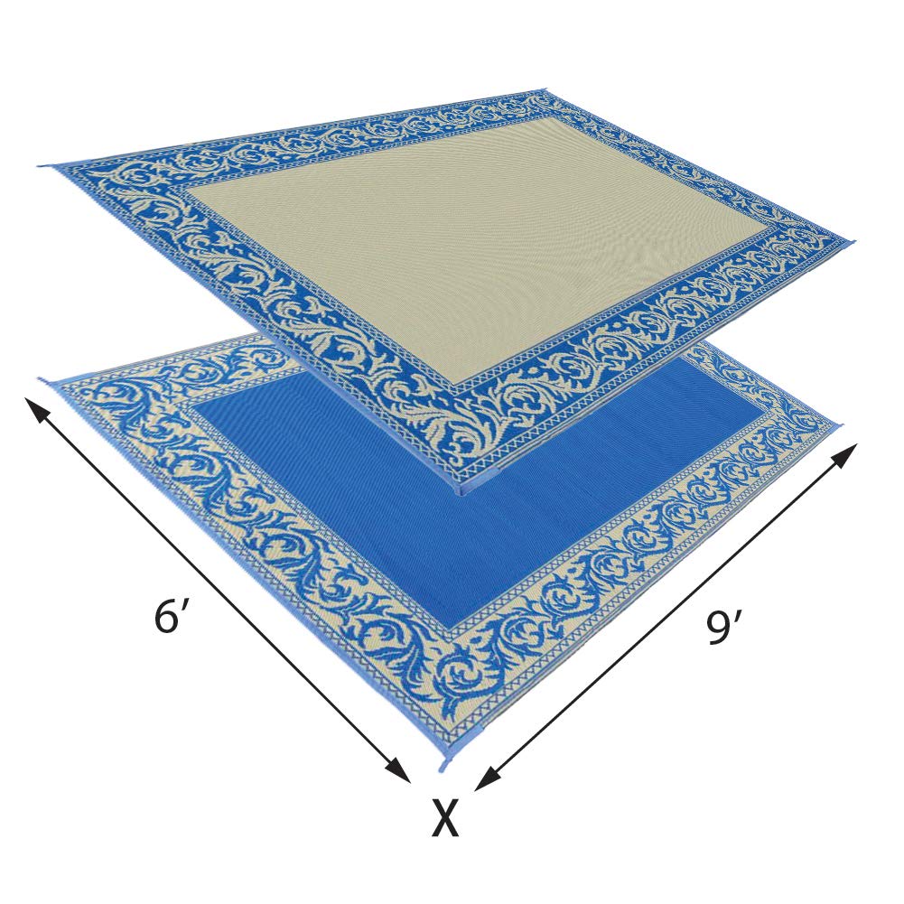 Ming's Mark Stylish RD3 Reversible Classical Patio Mat - 6' x 9', Blue/Beige