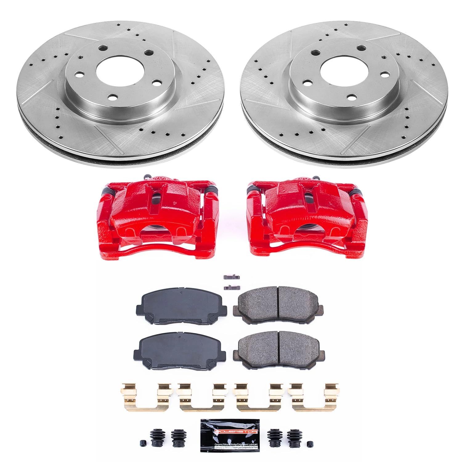 Z23 Evolution Power Stop KC6967 Front Brake Caliper Kit-Brake Rotors, Carbon-Fiber Ceramic Brake Pads, Calipers For Mazda CX-5 2013-2015 [Model Specific]